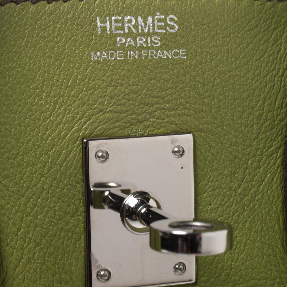 Hermes Apple Green Swift Leather Palladium Hardware Birkin 25 Bag In Good Condition In Dubai, Al Qouz 2