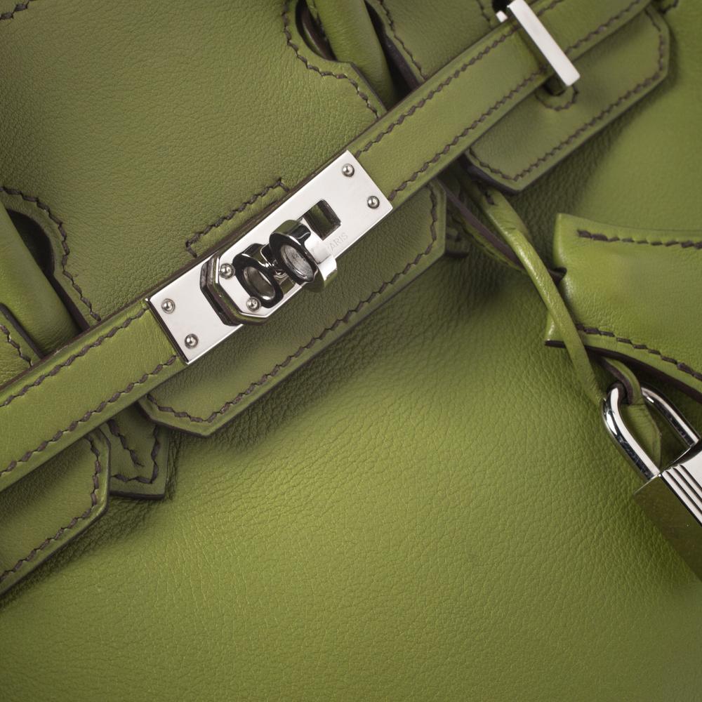 Hermes Apple Green Swift Leather Palladium Hardware Birkin 25 Bag 2