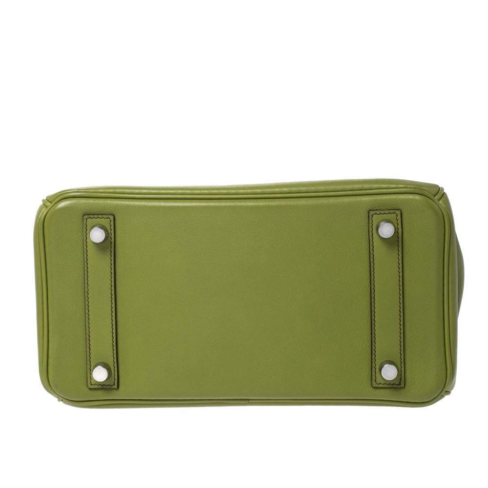 Hermes Apple Green Swift Leather Palladium Hardware Birkin 25 Bag 3