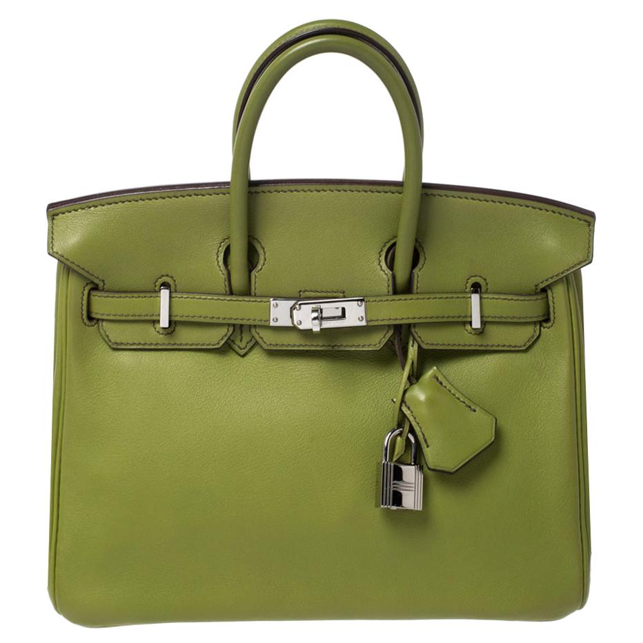 Hermes Apple Green Swift Leather Palladium Hardware Birkin 25 Bag