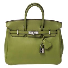 Hermes Apple Green Swift Leather Palladium Hardware Birkin 25 Bag