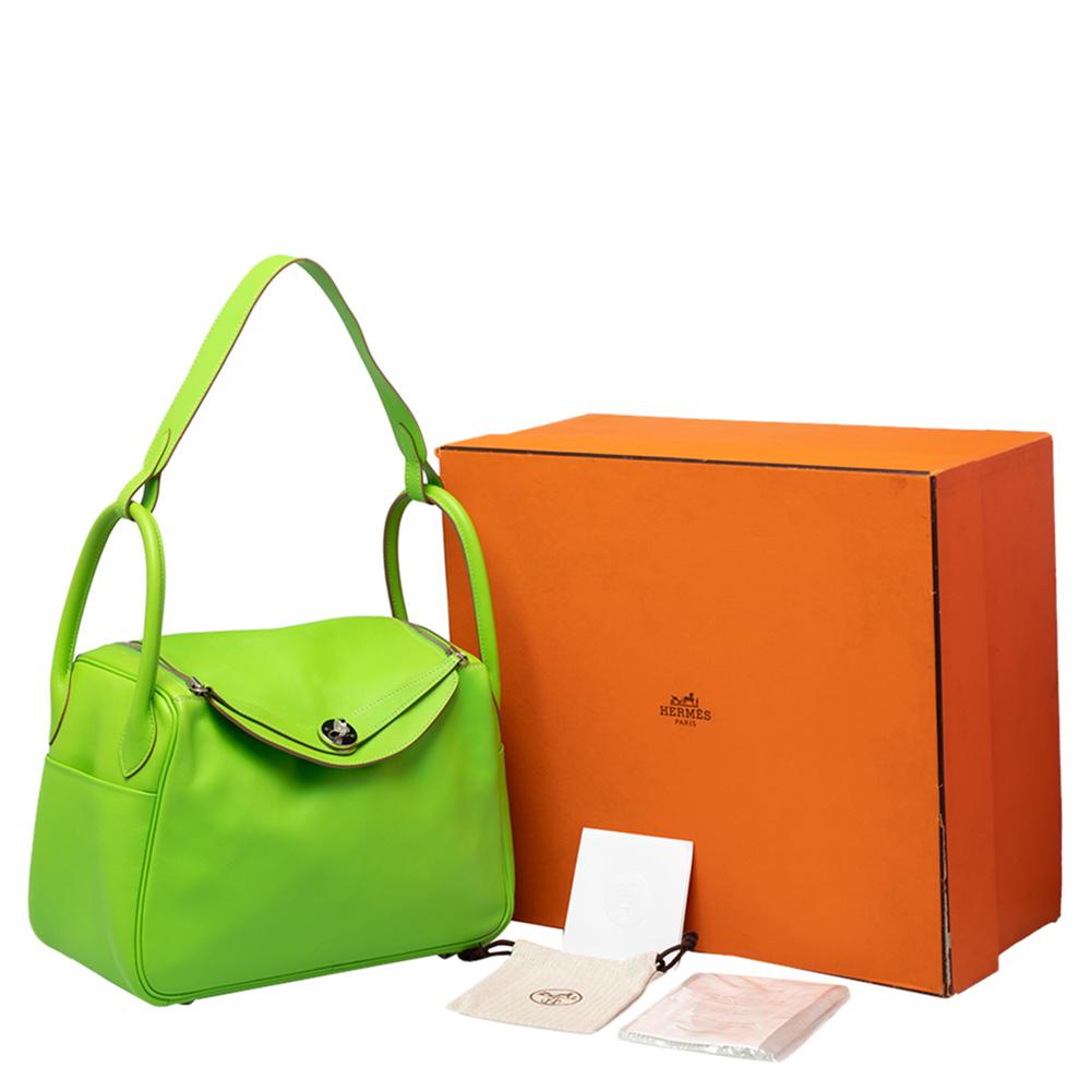 Hermes Apple Green Swift Leather Palladium Plated Lindy 30 Bag 6