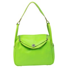 Hermes Apple Green Swift Leather Palladium Plated Lindy 30 Bag