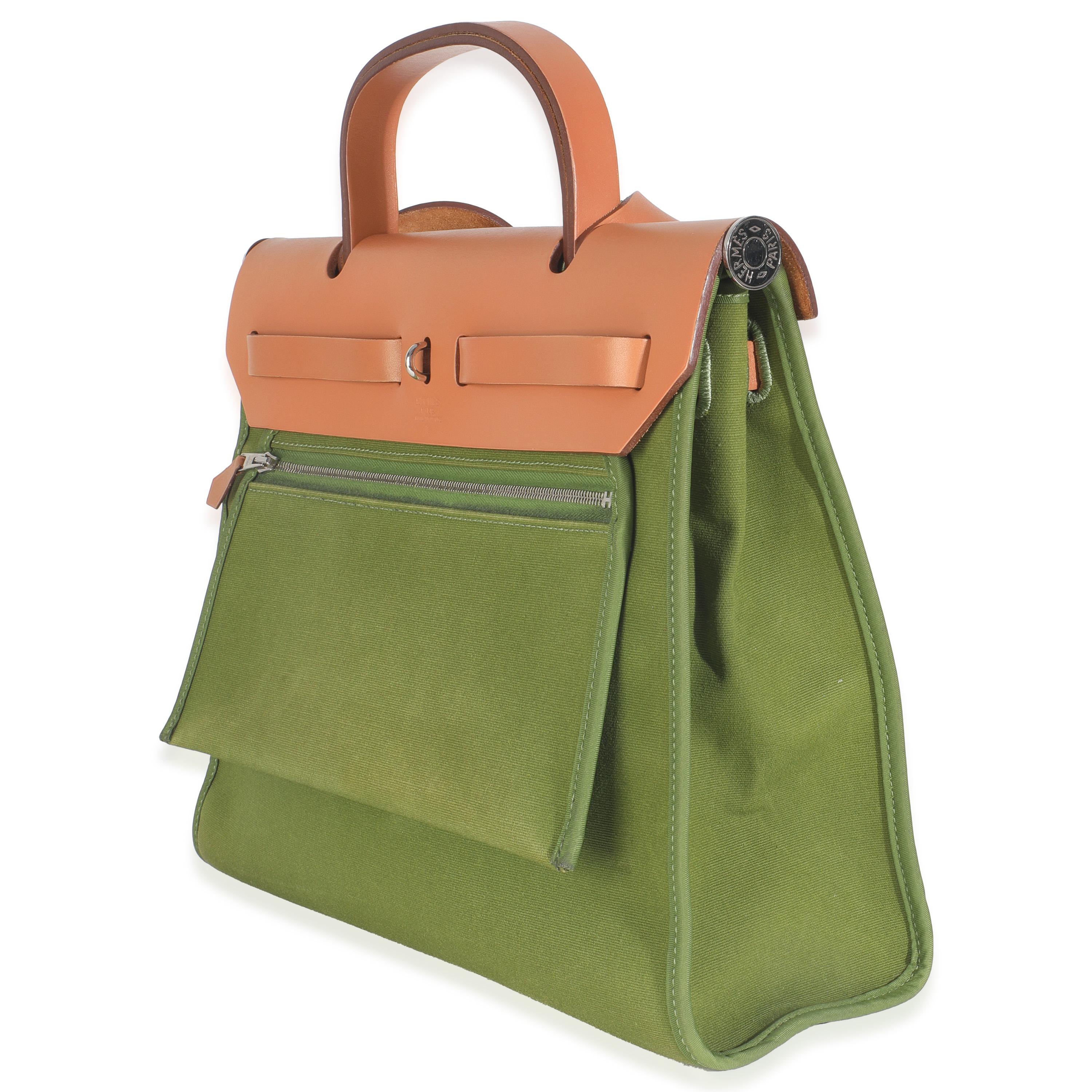 Hermès Apfel Grün Vache Hunter Toile Herbag Zip 31 PHW (Braun) im Angebot