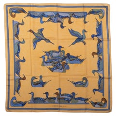 Hermes Apricot/Blue Ducks Silk Scarf