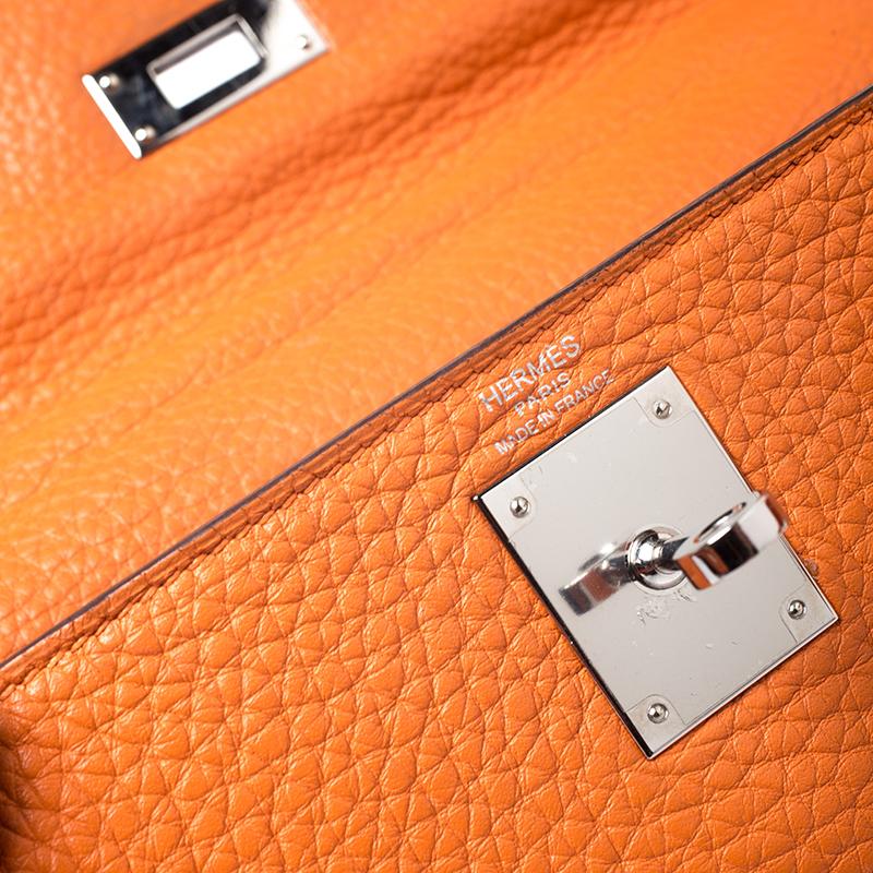 Hermes Apricot Clemence Leather Palladium Hardware Kelly Retourne 28 Bag 2