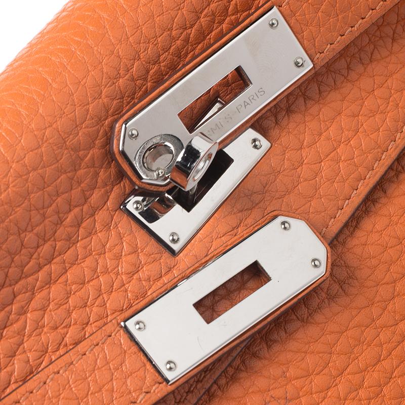 Hermes Apricot Clemence Leather Palladium Hardware Kelly Retourne 28 Bag 4