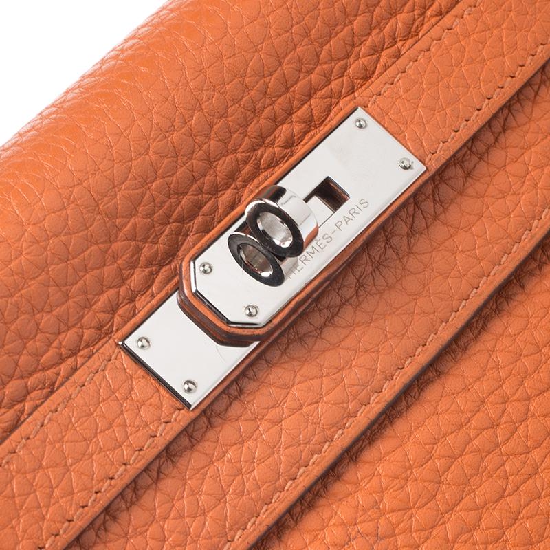 Orange Hermes Apricot Clemence Leather Palladium Hardware Kelly Retourne 28 Bag