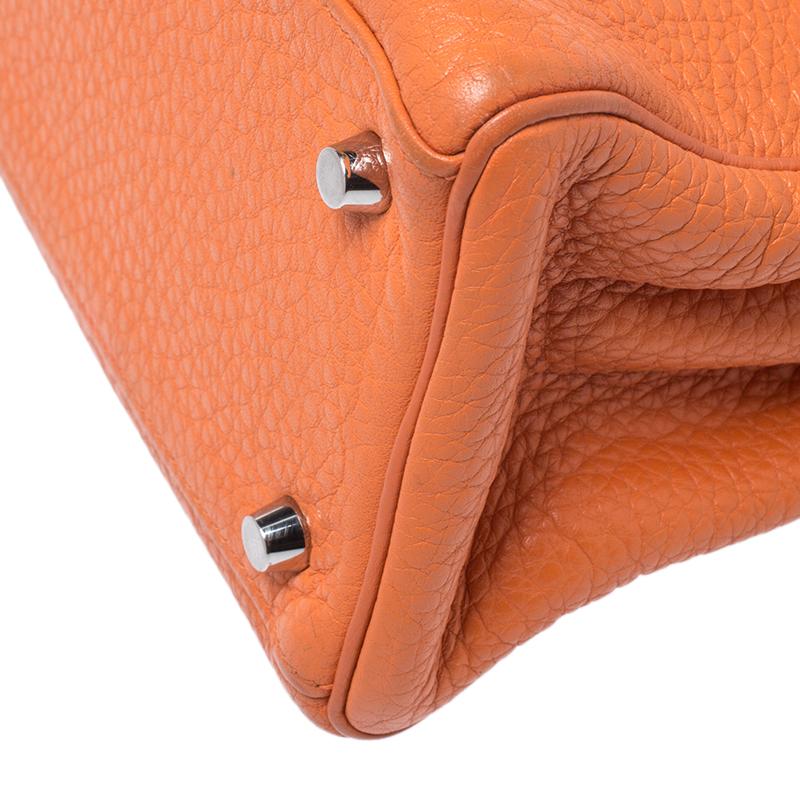 Women's Hermes Apricot Clemence Leather Palladium Hardware Kelly Retourne 28 Bag