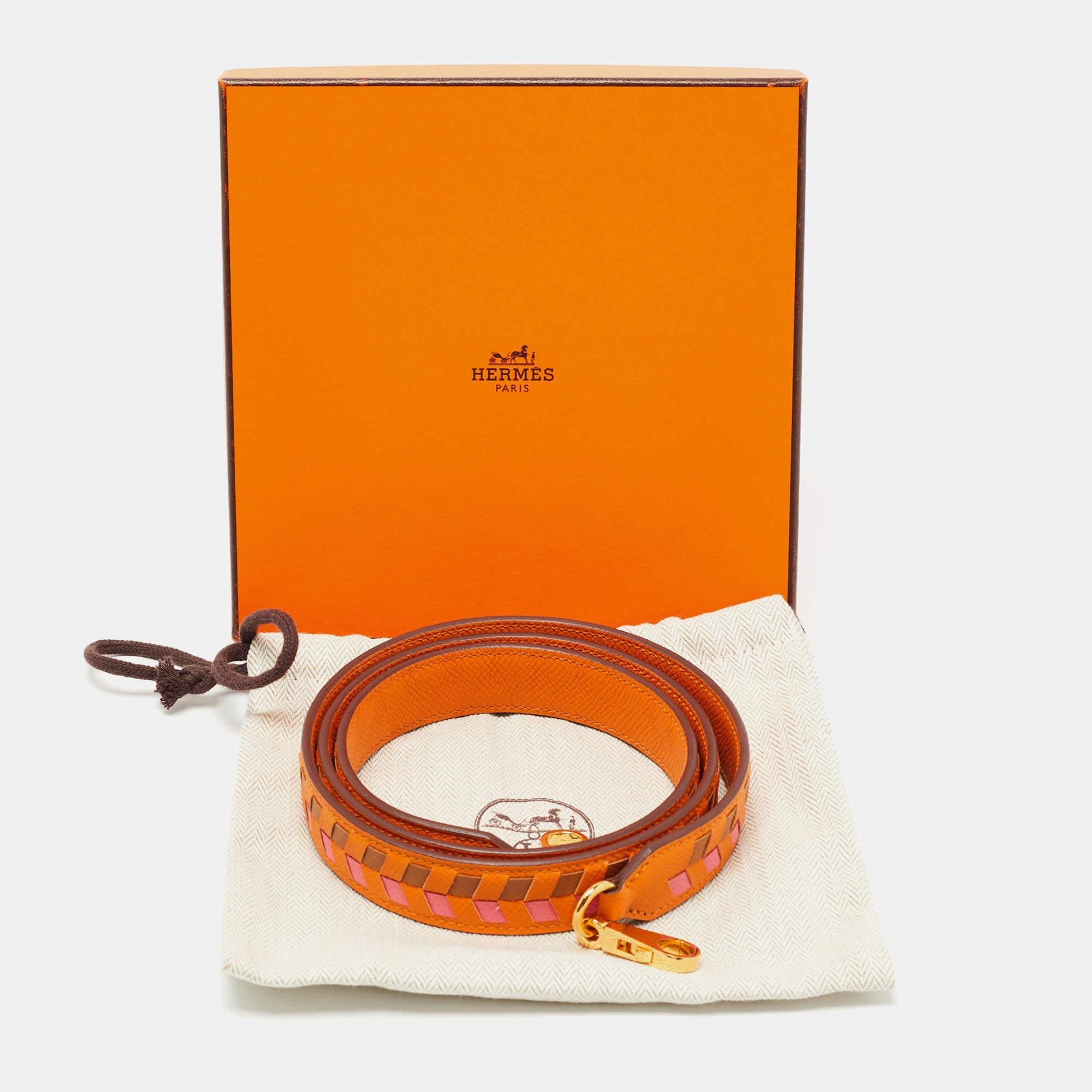 Hermes Apricot/Rose Azalee/Gold Epsom Leather Tressage De Cuir Bag Strap 1