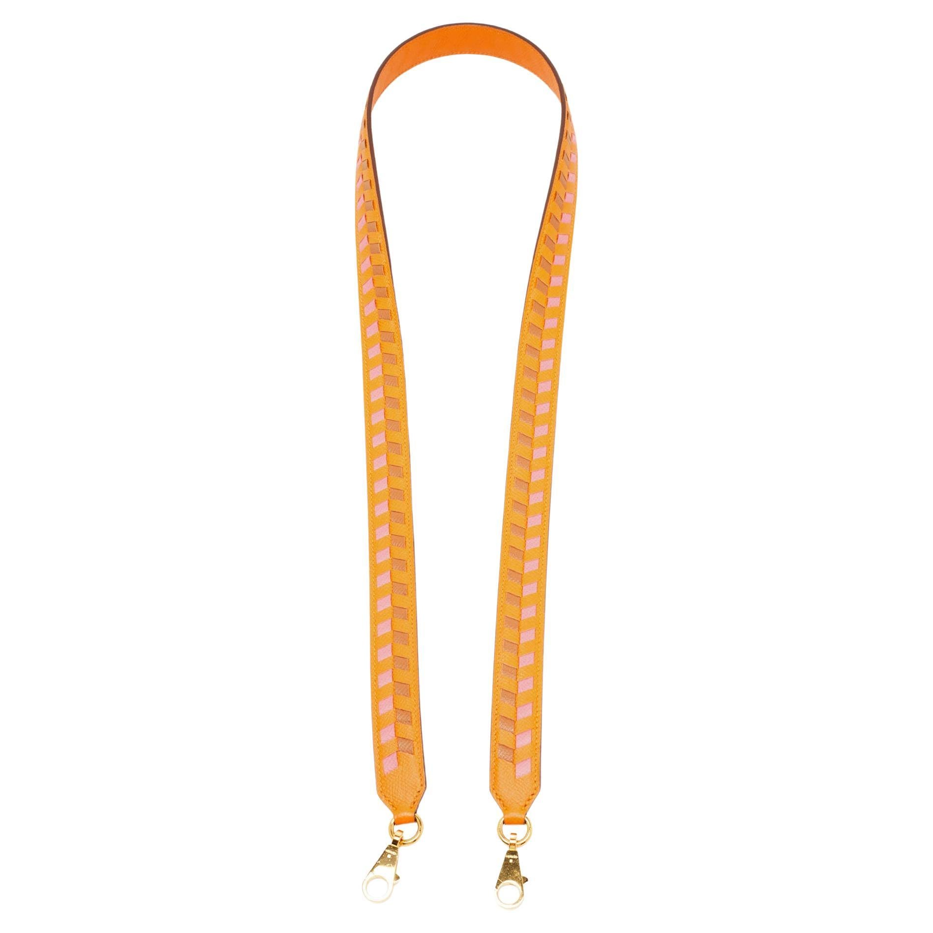 Hermes Apricot/Rose Azalee/Gold Epsom Leather Tressage De Cuir Bag Strap