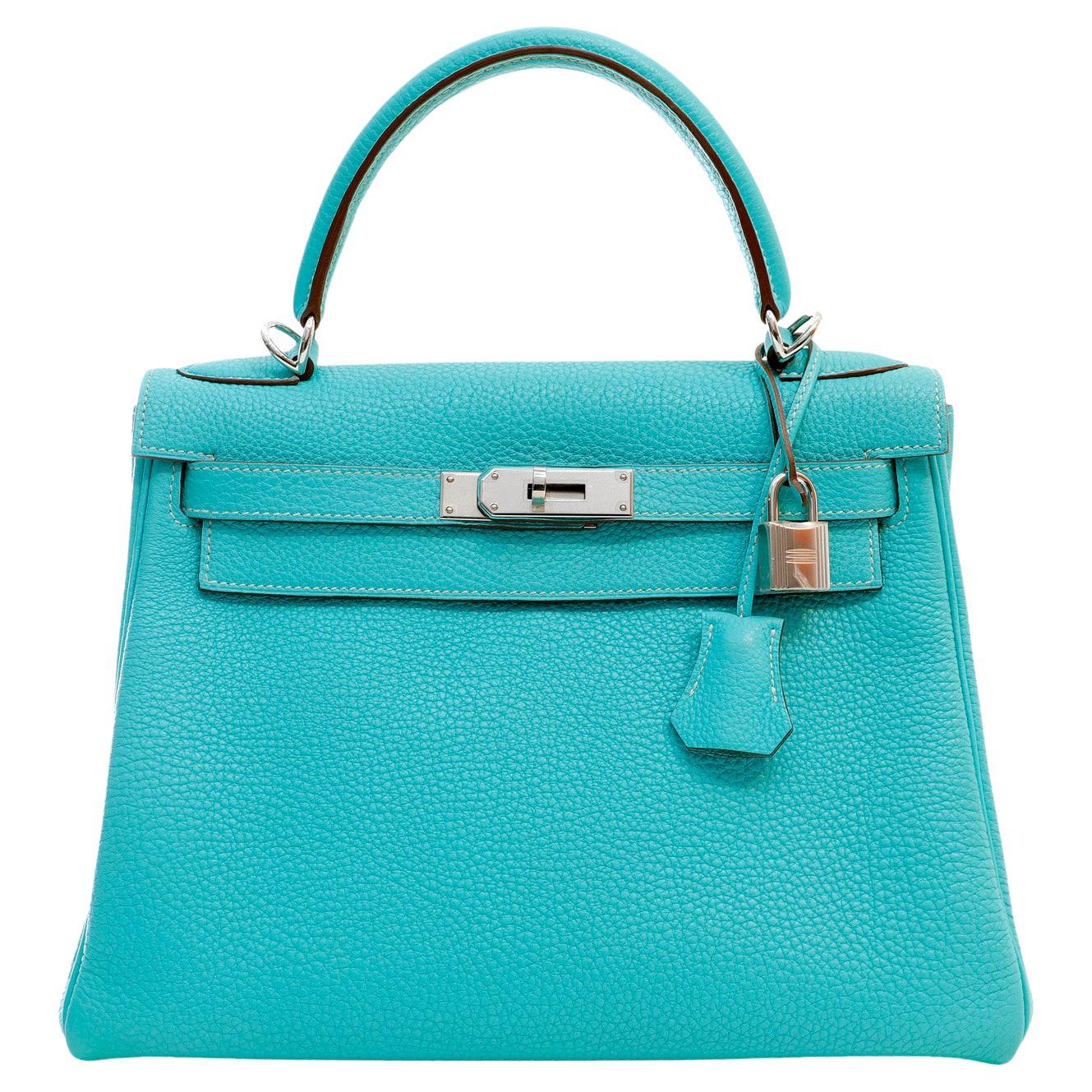 Hermès Aqua Blue Togo Leather 28 cm Kelly Bag 