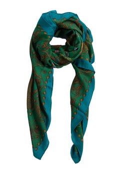 Hermes, Arabesques cashmere scarf in green and blue