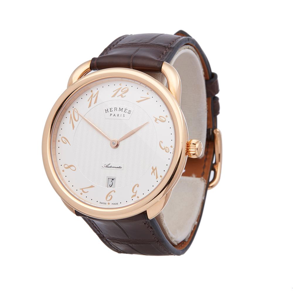 Ref: W5663
Manufacturer: Hermes
Model: Arceau
Model Ref: W041146WW00
Age: 13th November 2018
Gender: Mens
Complete With: Box, Manuals & Guarantee
Dial: Silver Arabic
Glass: Sapphire Crystal
Movement: Automatic
Water Resistance: To Manufacturers