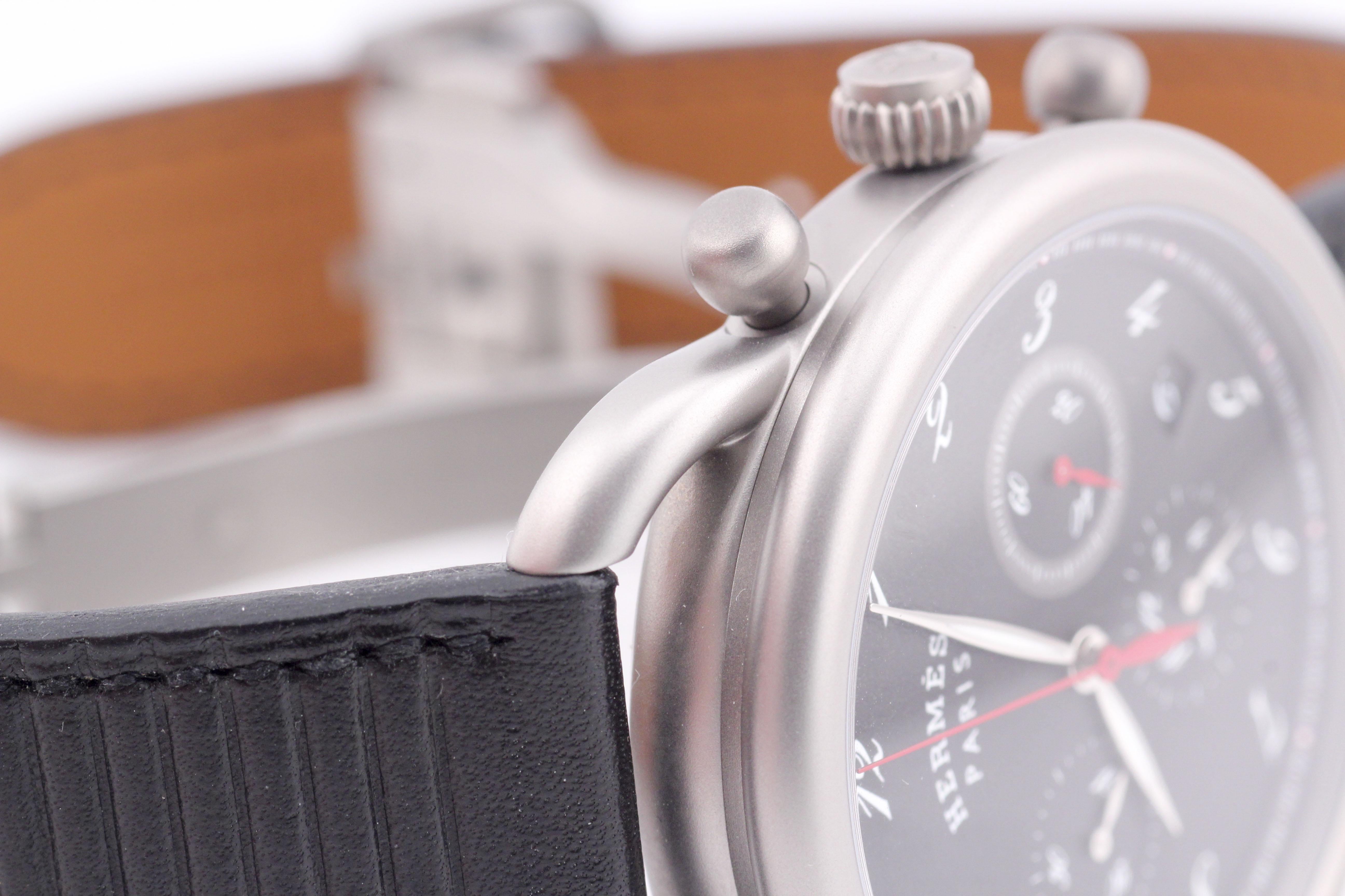 Hermes Arceau AR3.941 Titanium Automatic Chronograph Watch w/ Box Papers For Sale 8