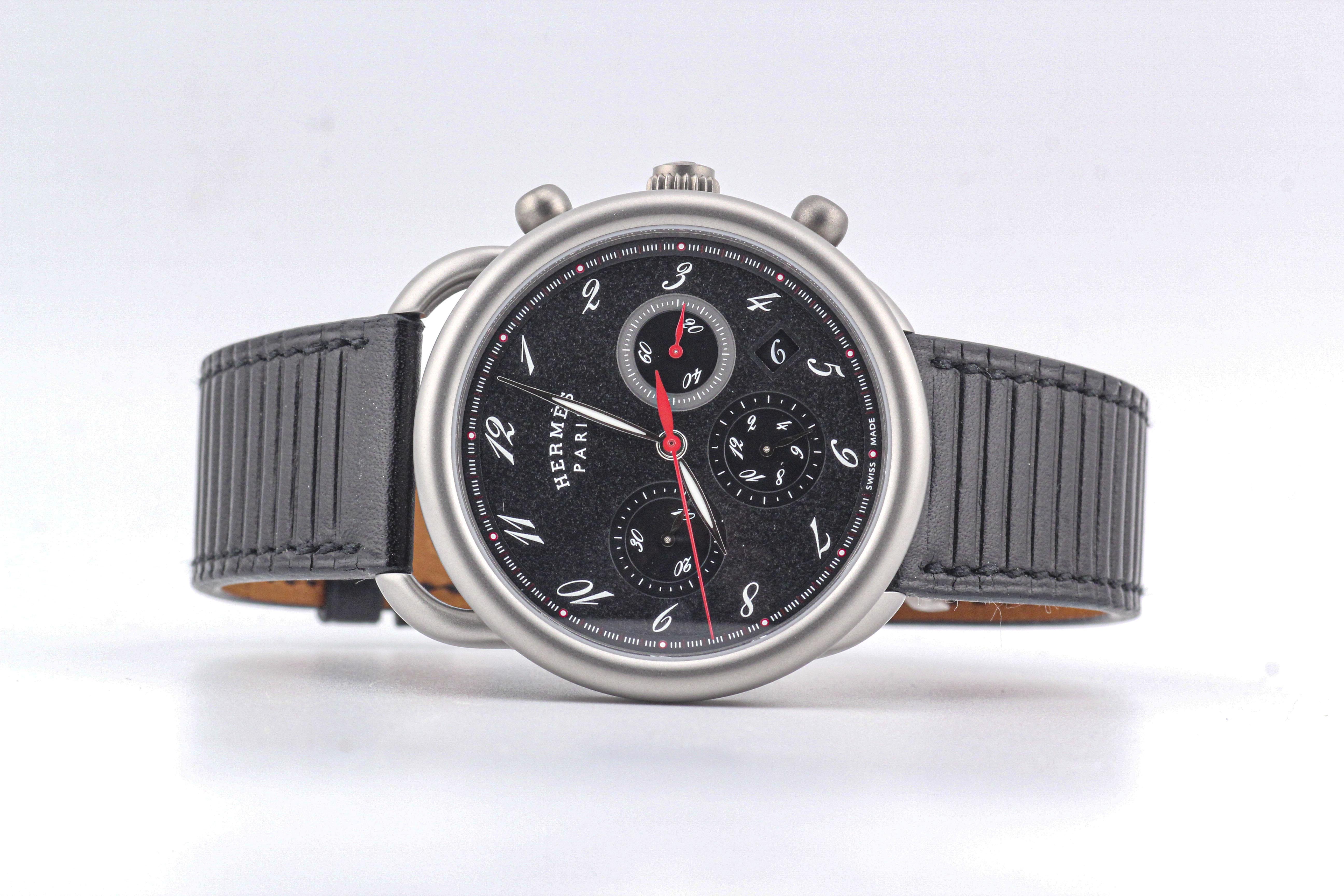 Hermes Arceau AR3.941 Titanium Automatic Chronograph Watch w/ Box Papers In Excellent Condition For Sale In Simpsonville, SC