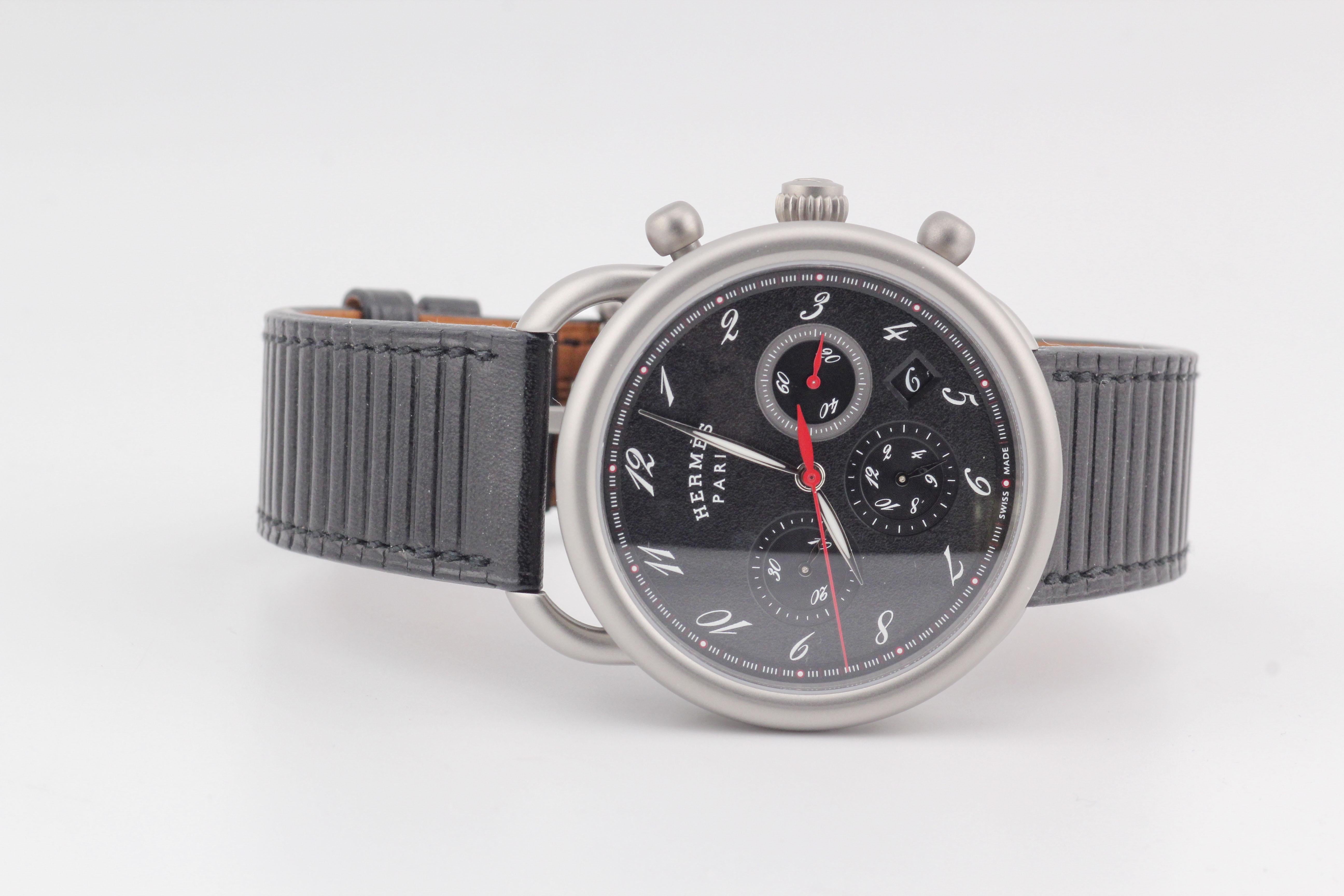 Men's Hermes Arceau AR3.941 Titanium Automatic Chronograph Watch w/ Box Papers For Sale