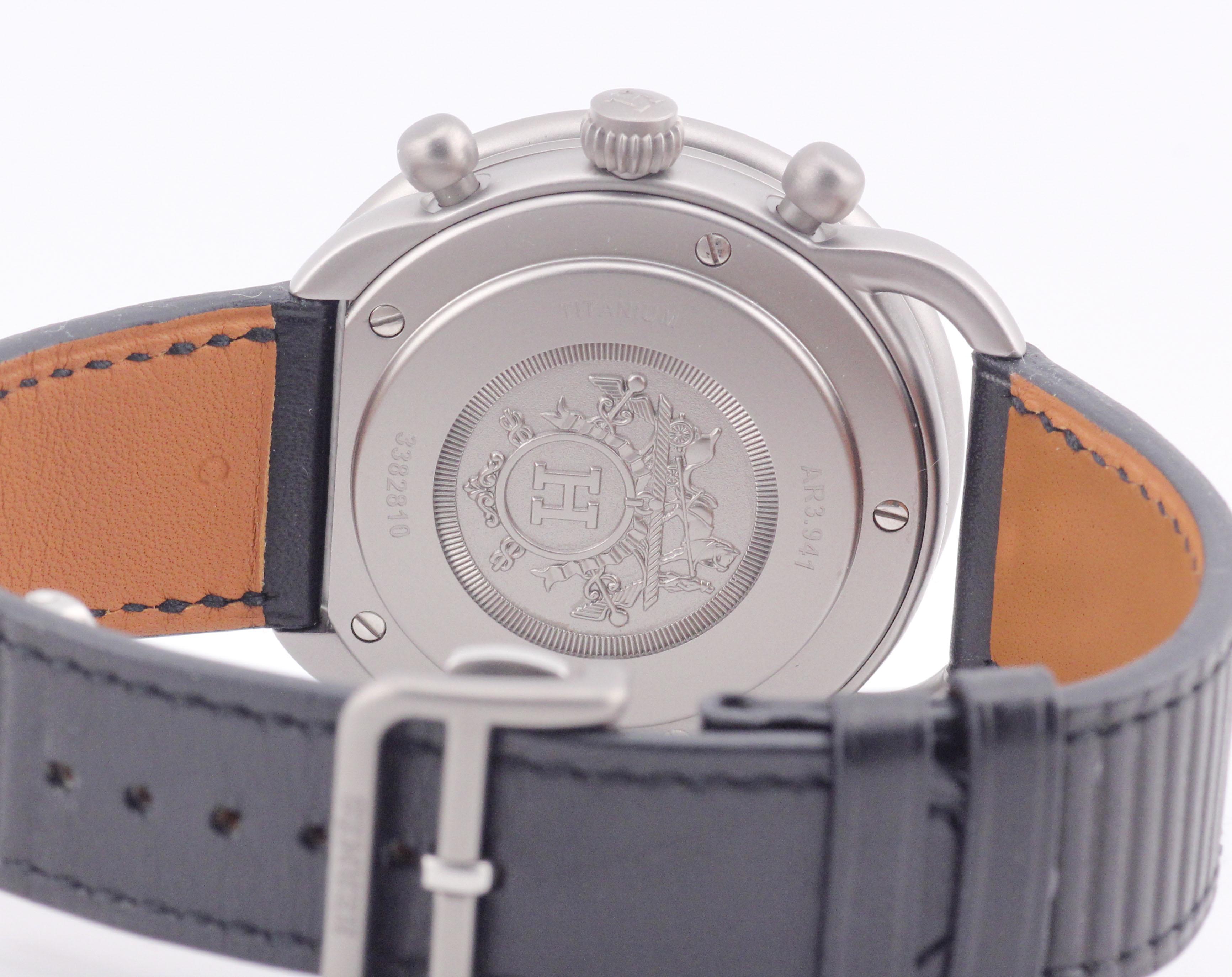 Hermes Arceau AR3.941 Titanium Automatic Chronograph Watch w/ Box Papers For Sale 2