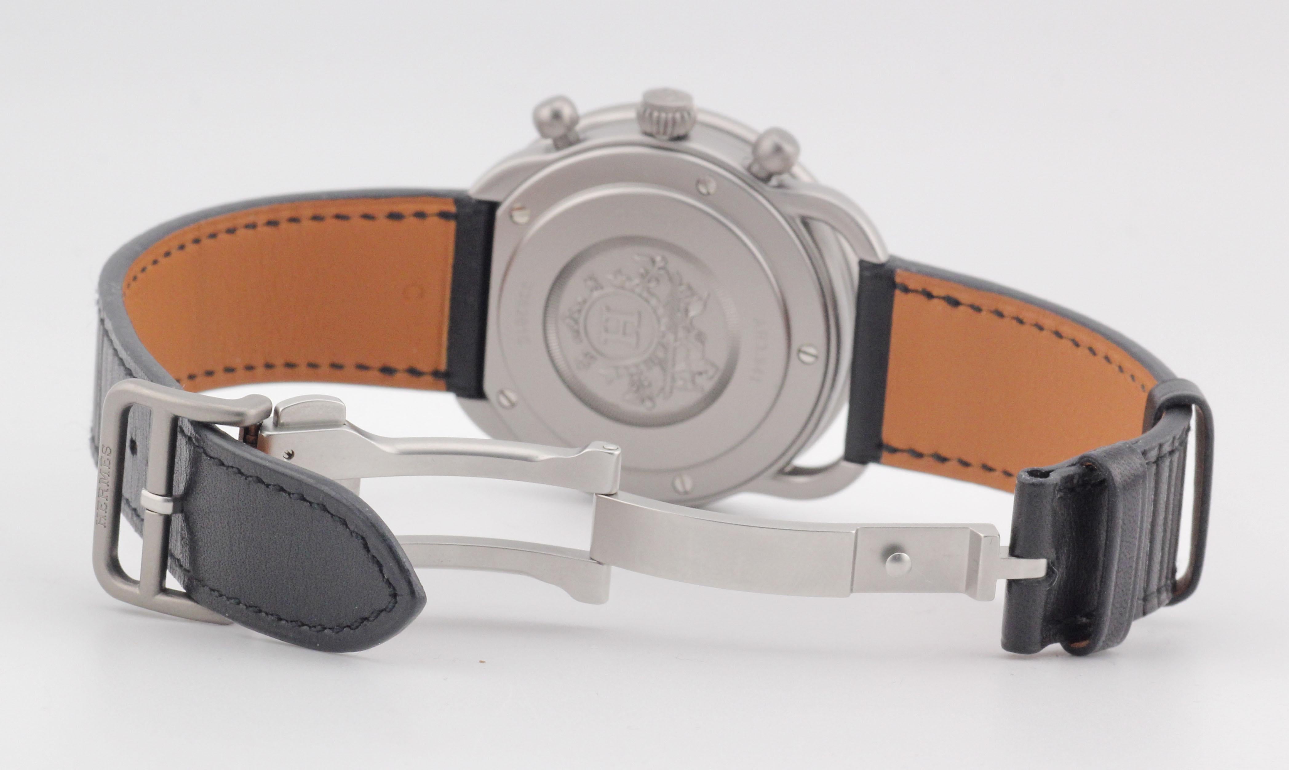 Hermes Arceau AR3.941 Titanium Automatic Chronograph Watch w/ Box Papers For Sale 4