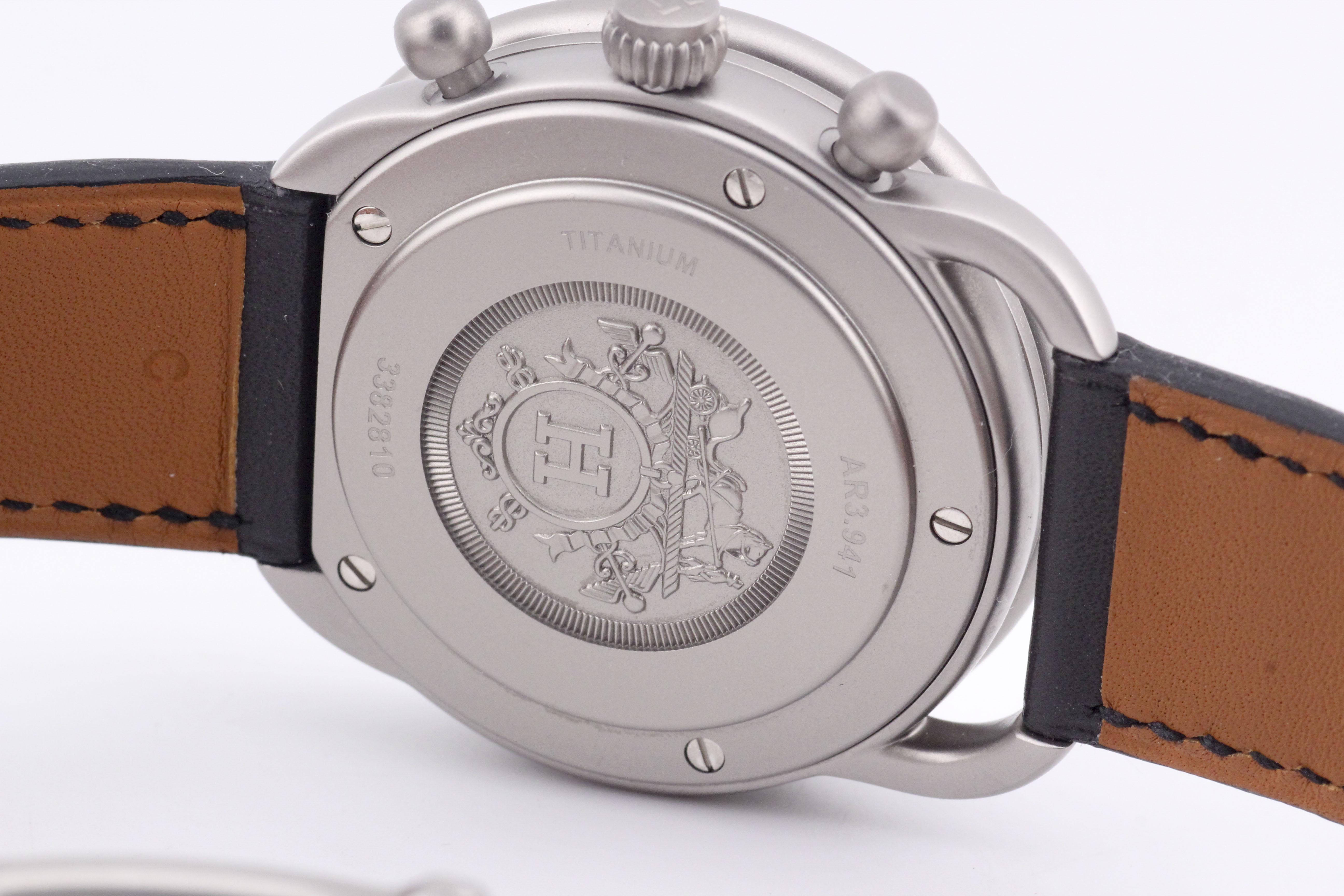 Hermes Arceau AR3.941 Titanium Automatic Chronograph Watch w/ Box Papers For Sale 5