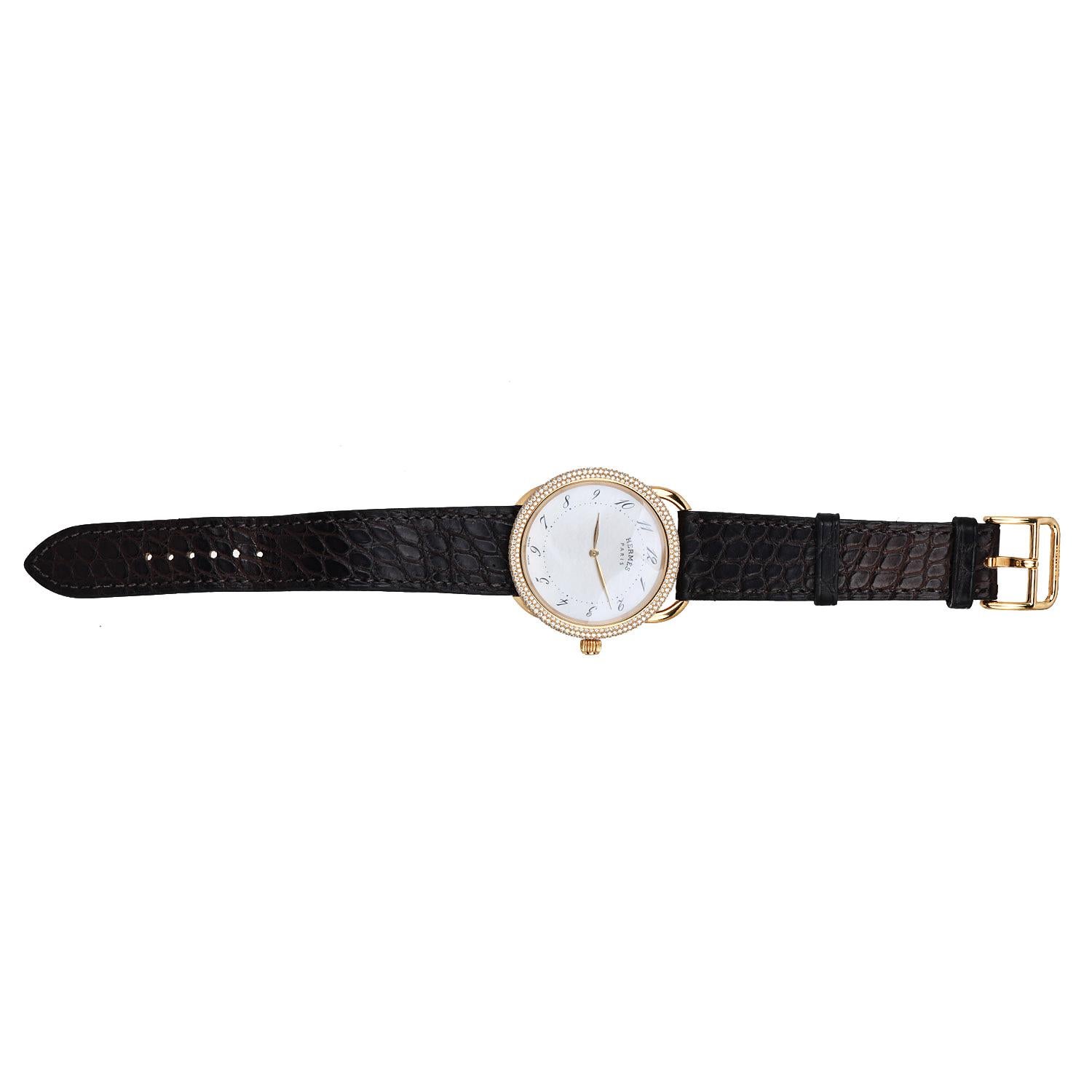 Hermes Arceau Diamond Yellow Gold  38mm Watch Ref AR5.786 In Excellent Condition For Sale In Miami, FL