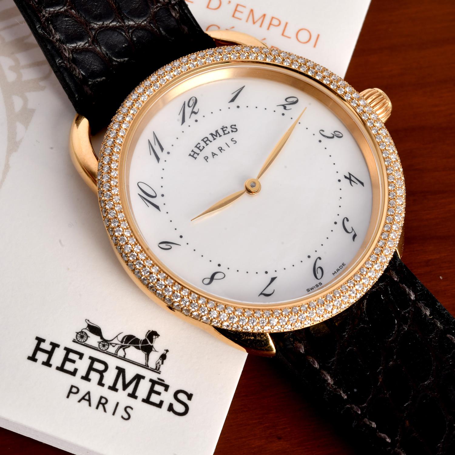 Hermes Arceau Diamond Yellow Gold  38mm Watch Ref AR5.786 For Sale 4