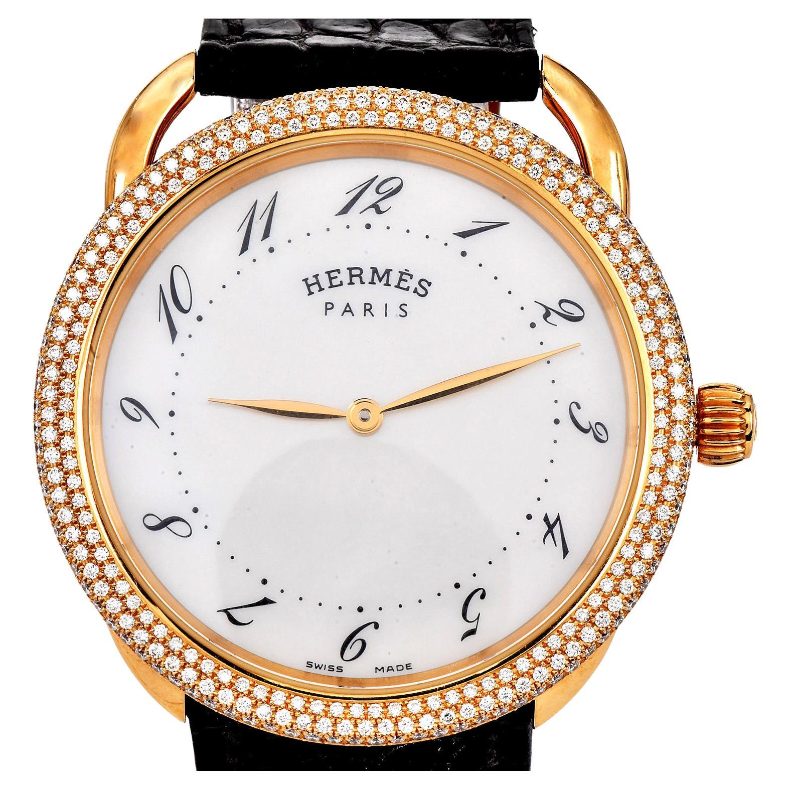 Hermes Arceau Diamond Yellow Gold  38mm Watch Ref AR5.786 For Sale