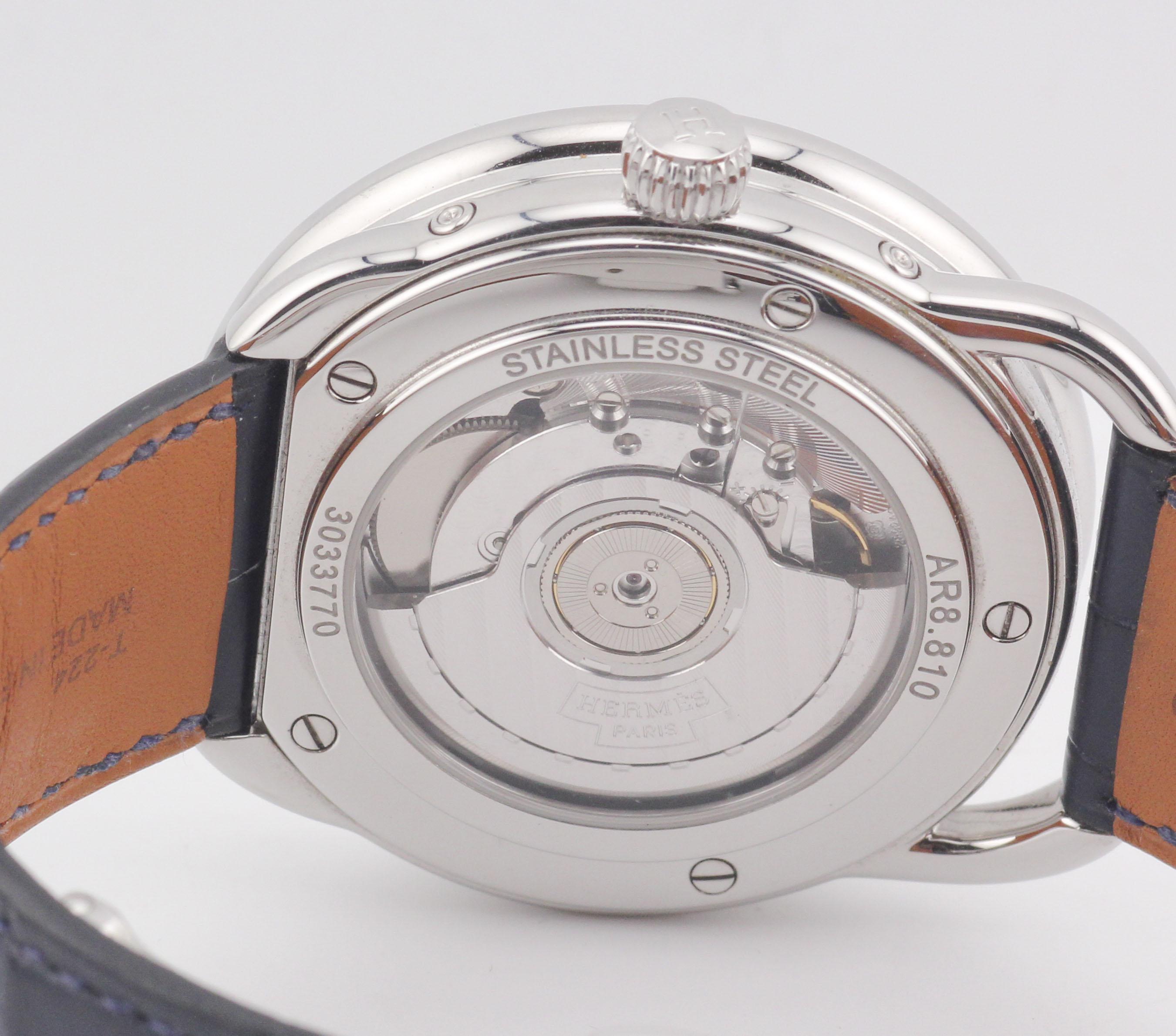 Hermes Arceau Grand Lune Triple Calendar Moonphase Steel Watch 43mm w/Box Papers For Sale 1