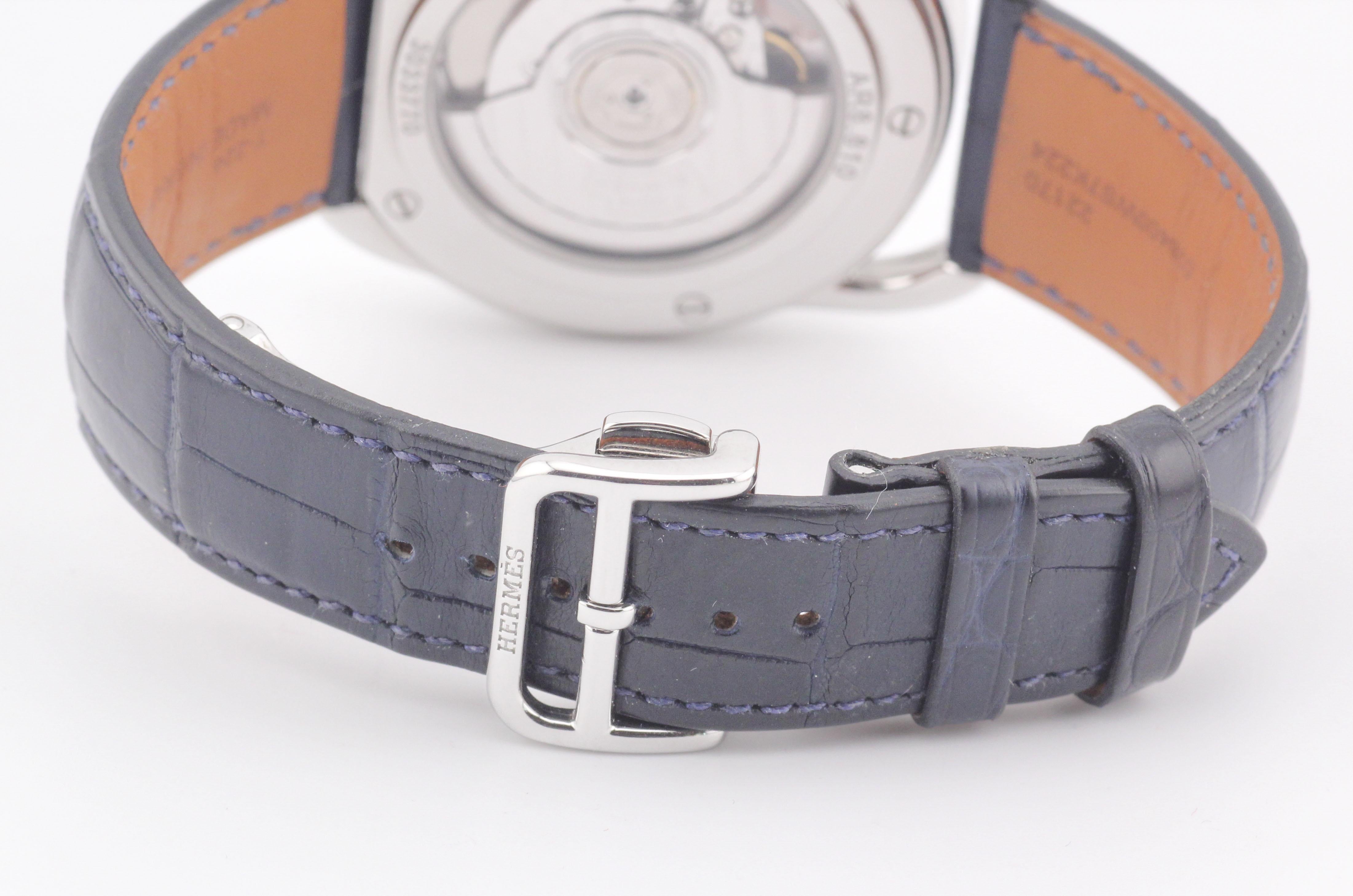 Hermes Arceau Grand Lune Triple Calendar Moonphase Steel Watch 43mm w/Box Papers For Sale 2