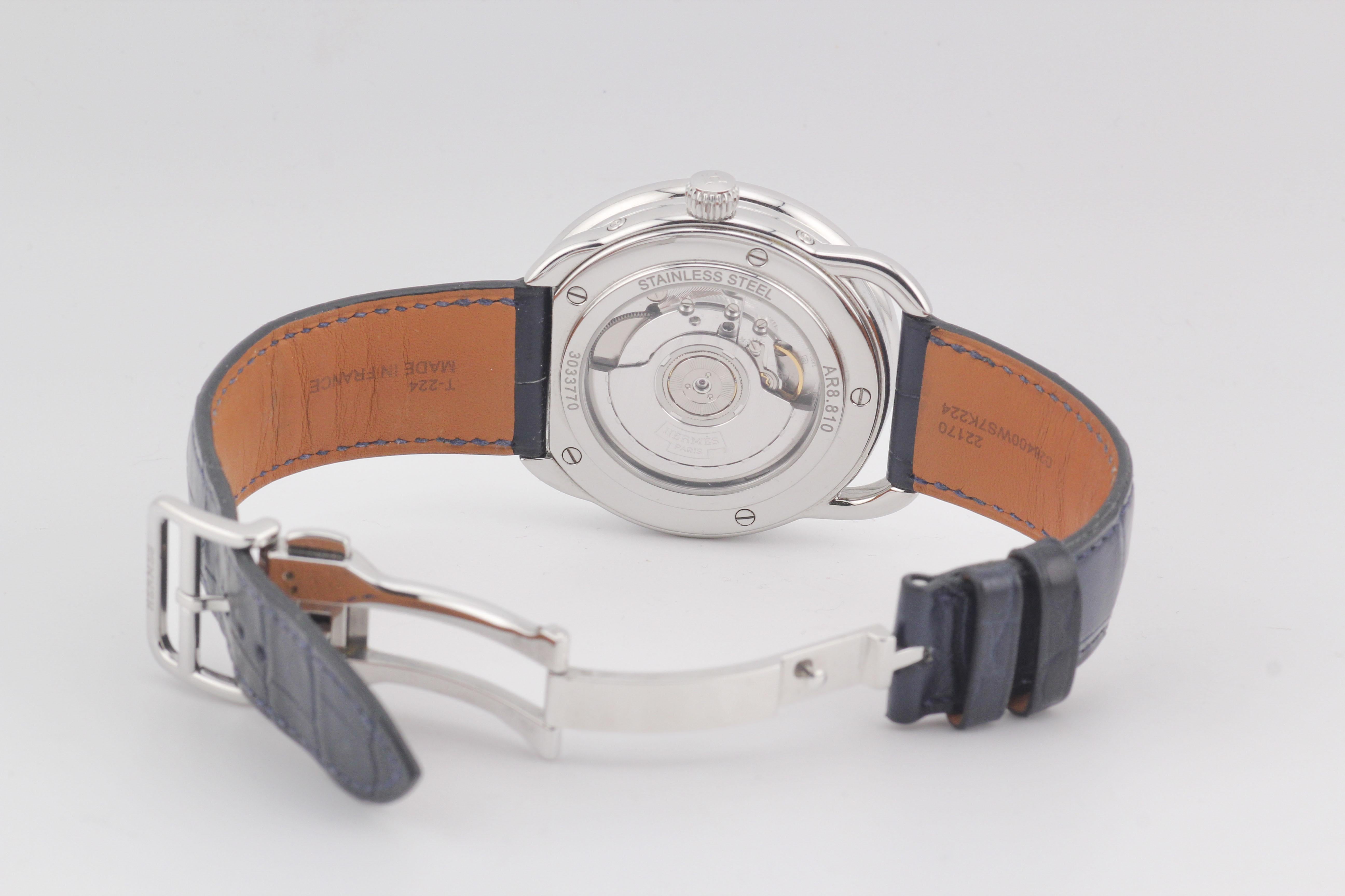 Hermes Arceau Grand Lune Triple Calendar Moonphase Steel Watch 43mm w/Box Papers For Sale 4