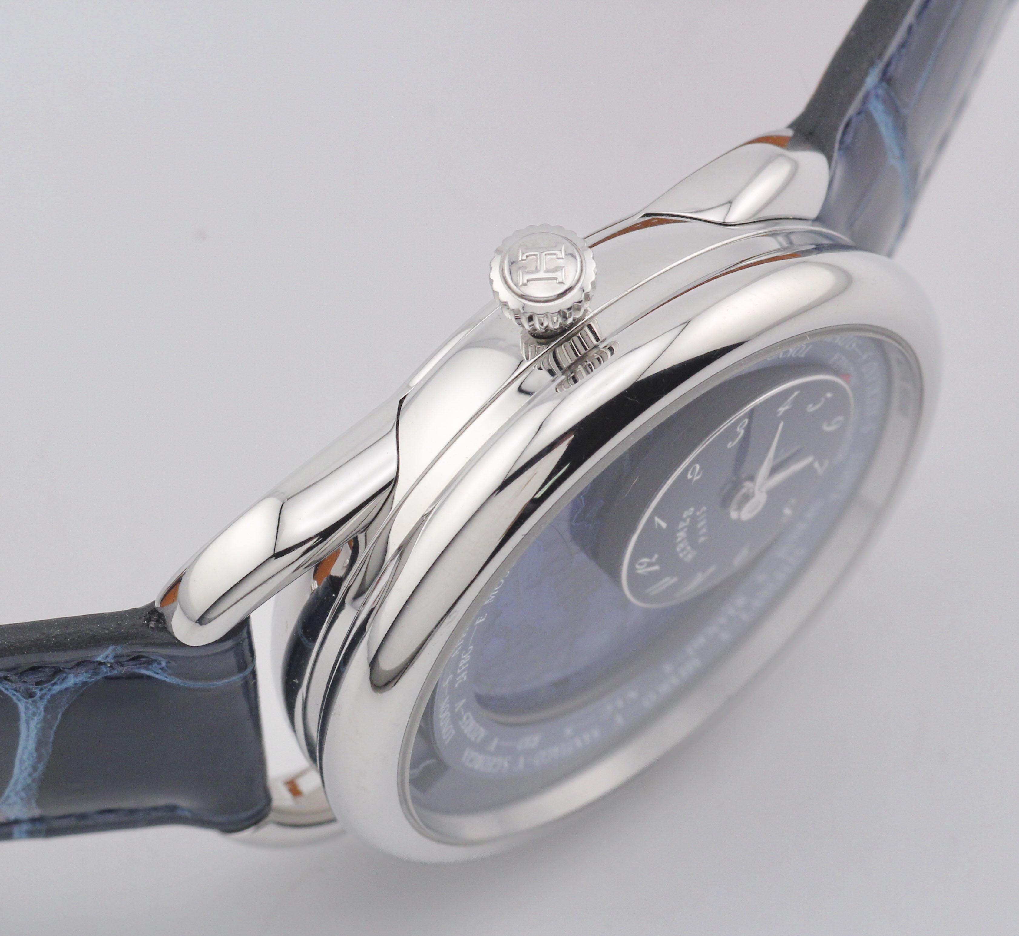 Hermes Arceau Le Temps Voyageur Dual Time Zone AR10.510 Automatikuhr aus Stahl im Angebot 7