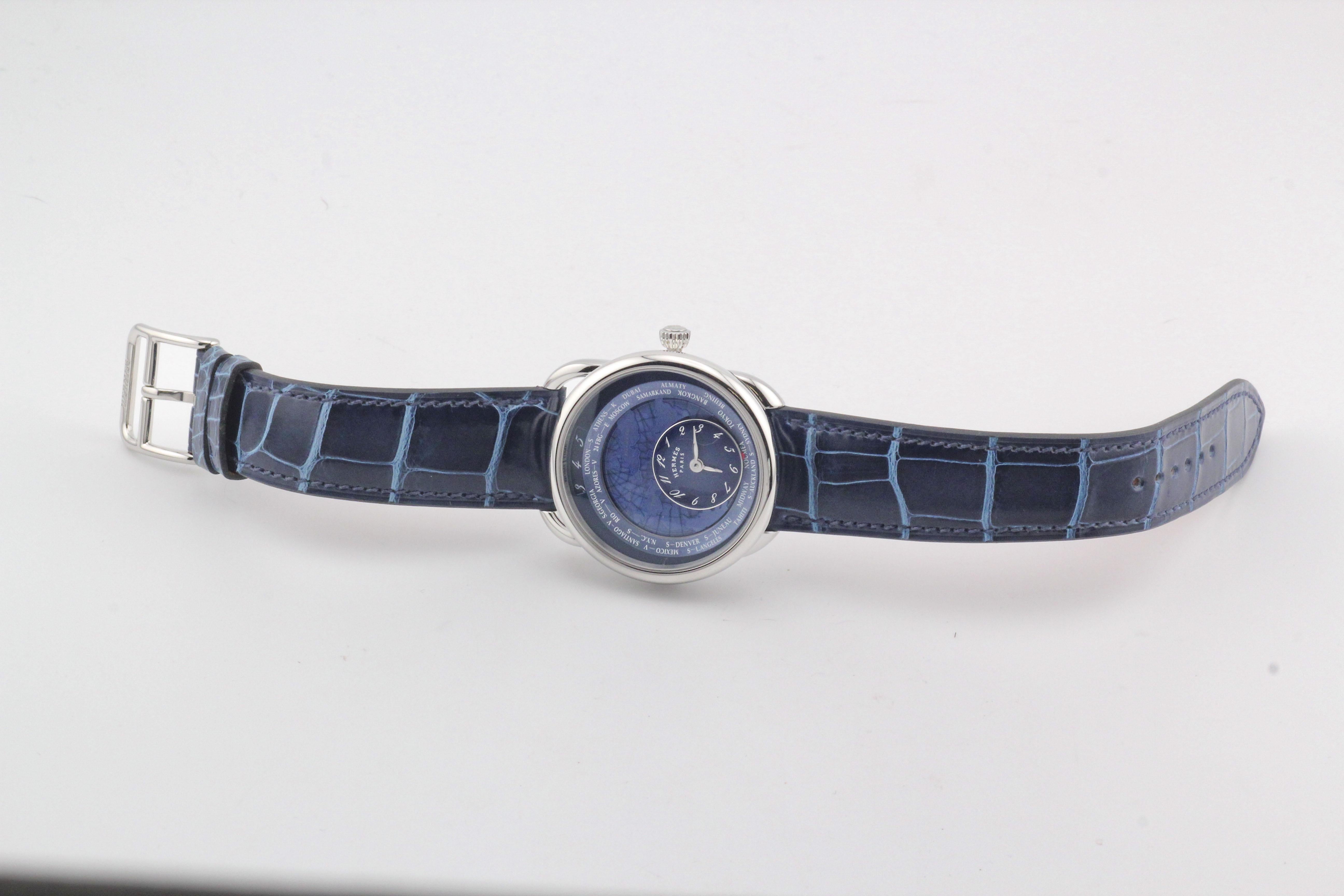 Hermes Arceau Le Temps Voyageur Dual Time Zone AR10.510 Automatikuhr aus Stahl Herren im Angebot