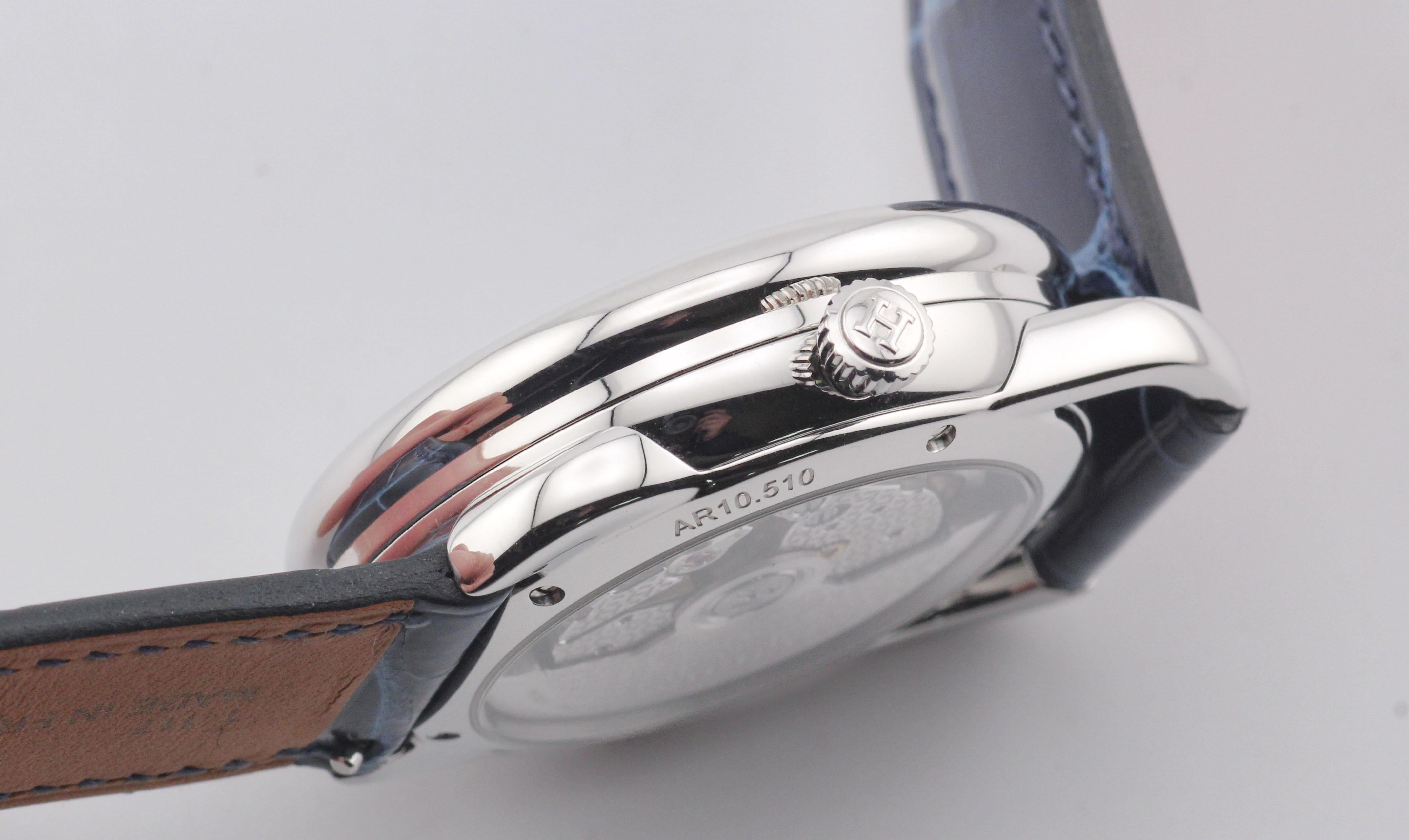 Hermes Arceau Le Temps Voyageur Dual Time Zone AR10.510 Automatikuhr aus Stahl im Angebot 4