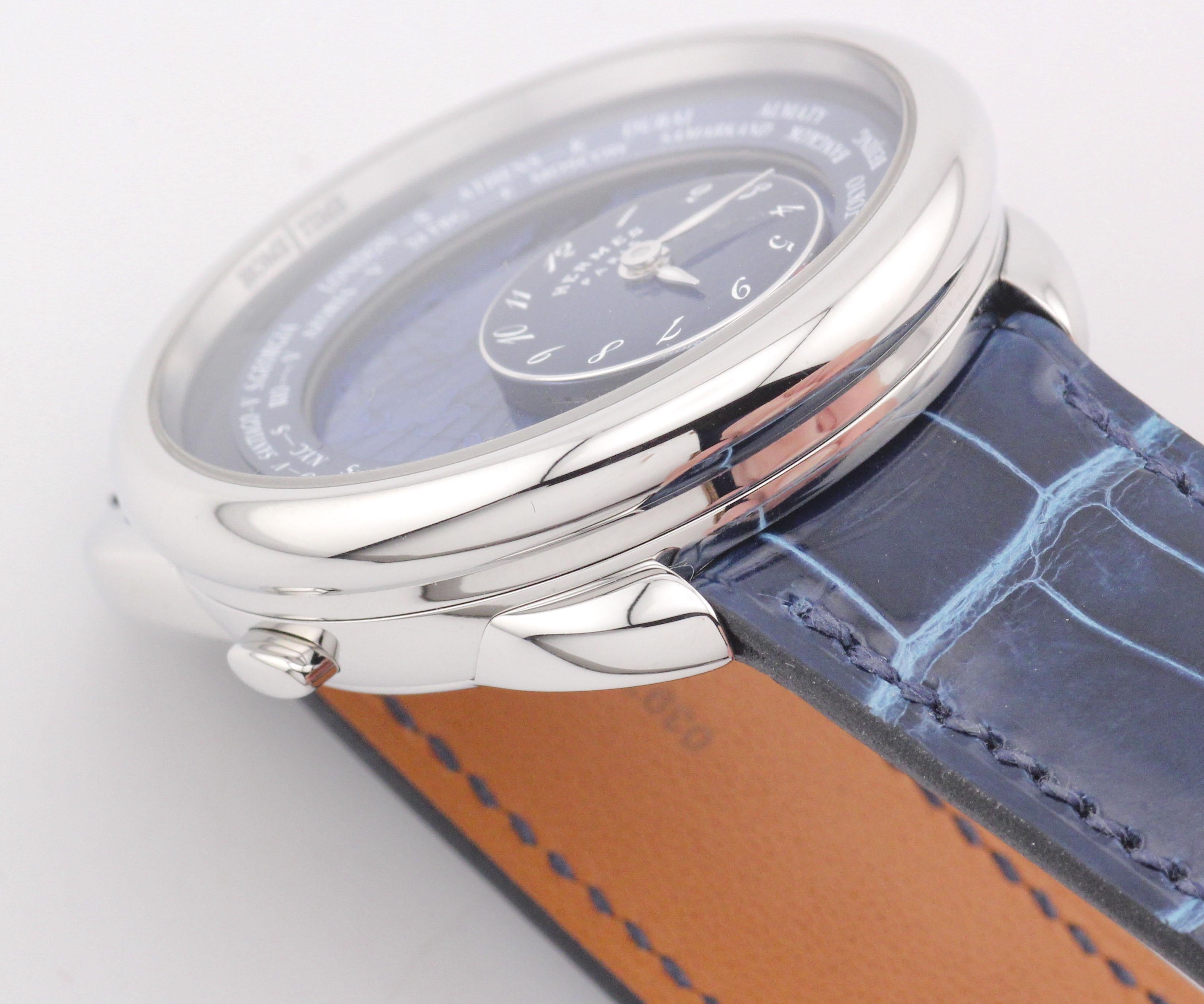 Hermes Arceau Le Temps Voyageur Dual Time Zone AR10.510 Automatikuhr aus Stahl im Angebot 5