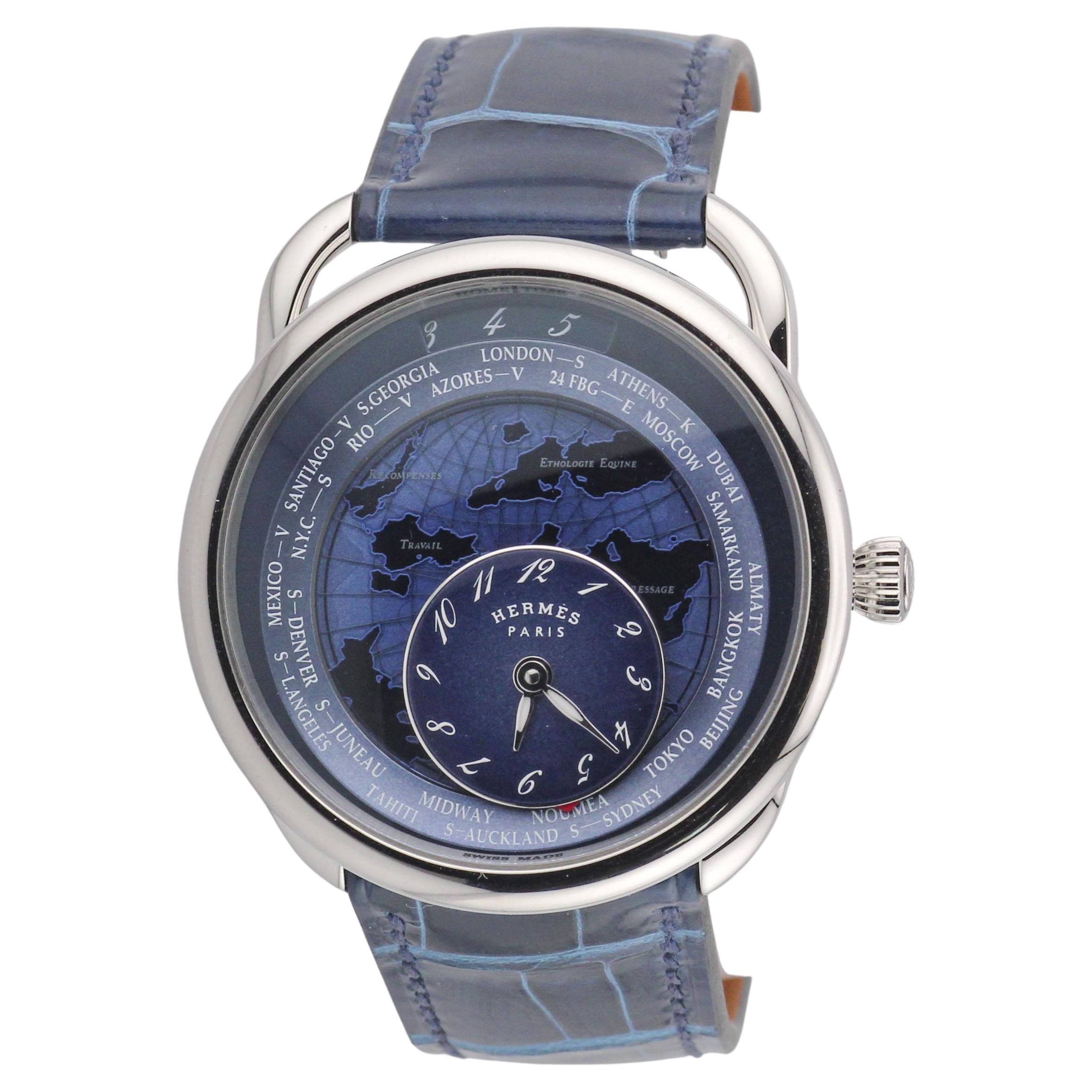 Hermes Arceau Le Temps Voyageur Dual Time Zone AR10.510 Montre automatique en acier
