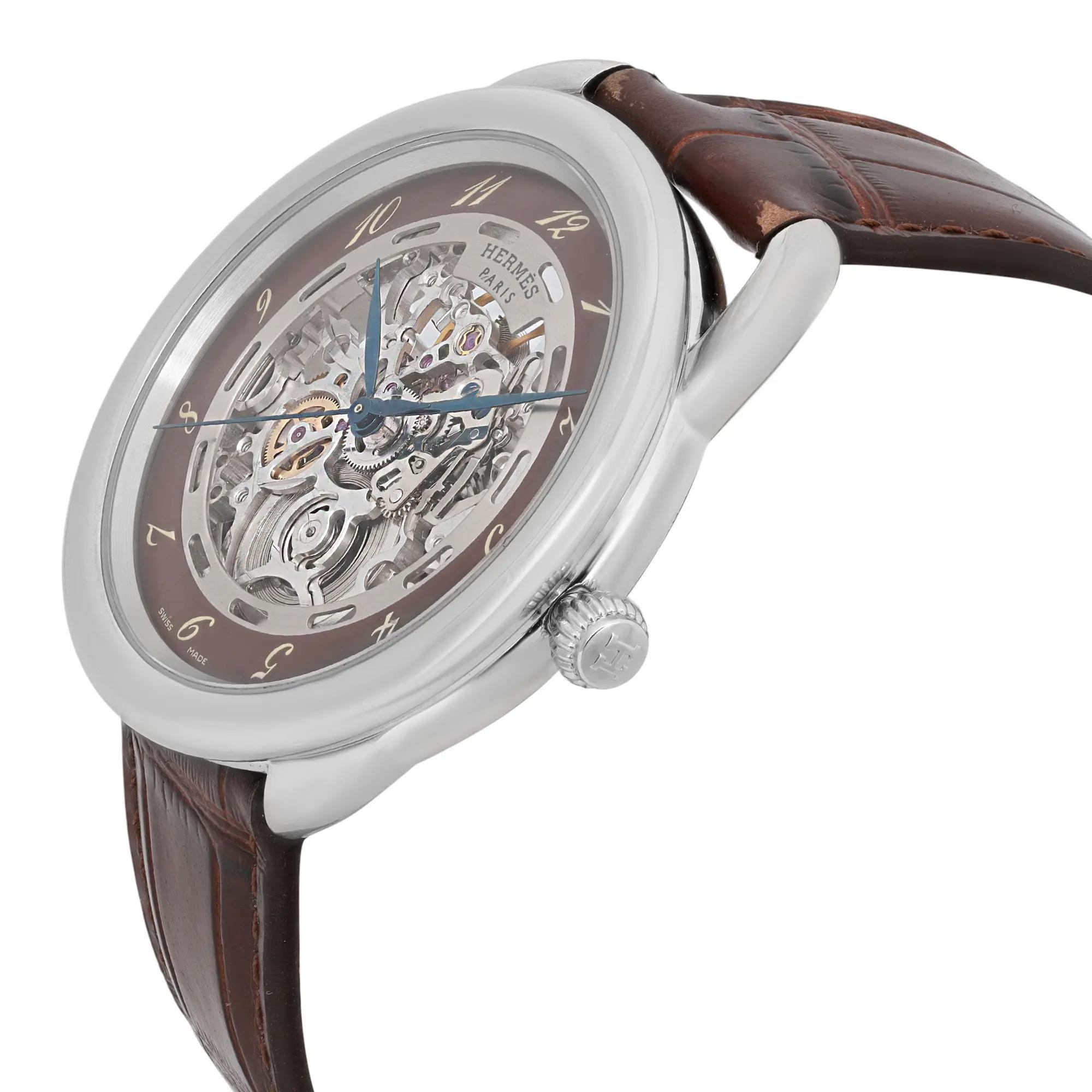 Hermes Arceau Squelette 41MM Edelstahl Skelett Zifferblatt Herrenuhr AR6.710 im Zustand „Gut“ im Angebot in New York, NY