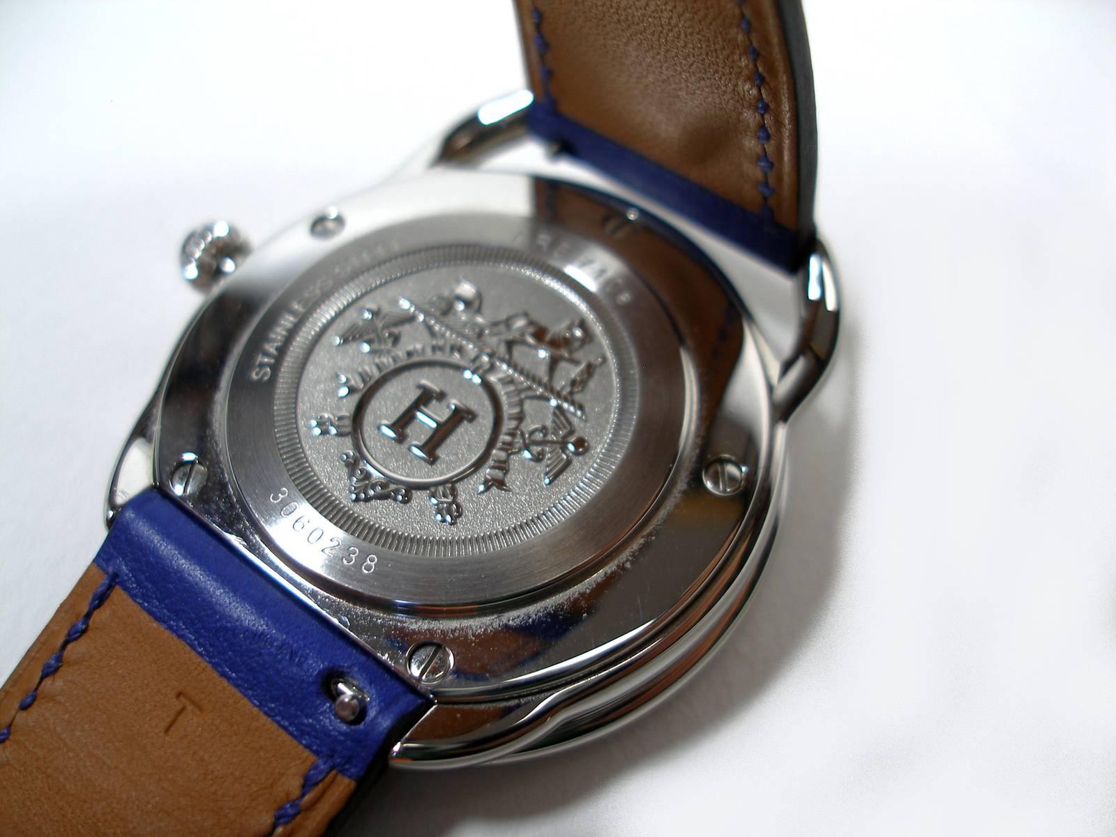 Hermès Arceau Stainless 38 mm Quartz Bracelet Veau Leather Bleu Electrique 7
