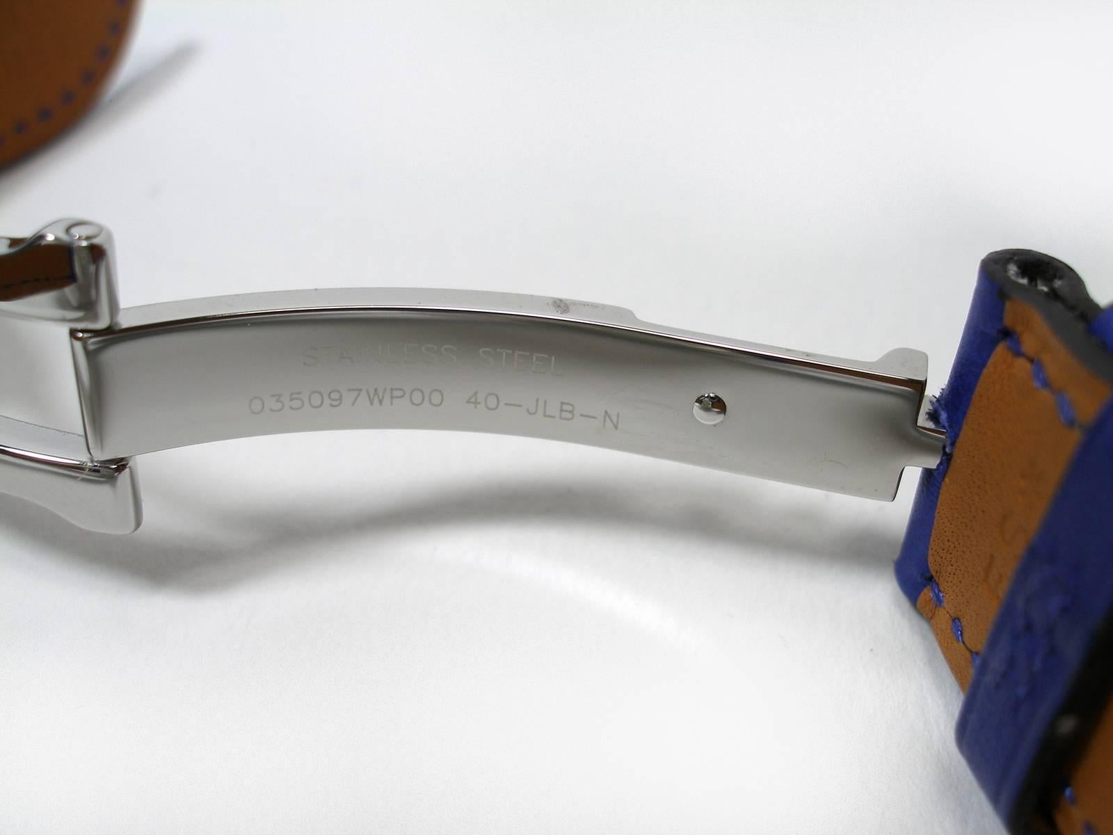 Hermès Arceau Stainless 38 mm Quartz Bracelet Veau Leather Bleu Electrique 9