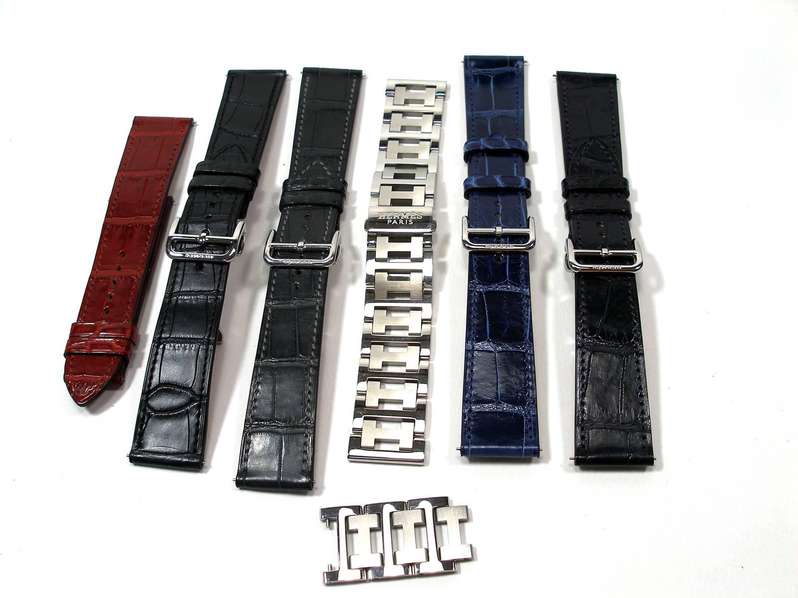 Hermès Arceau Stainless 38 mm Quartz Bracelet Veau Leather Bleu Electrique In Excellent Condition In VERGT, FR