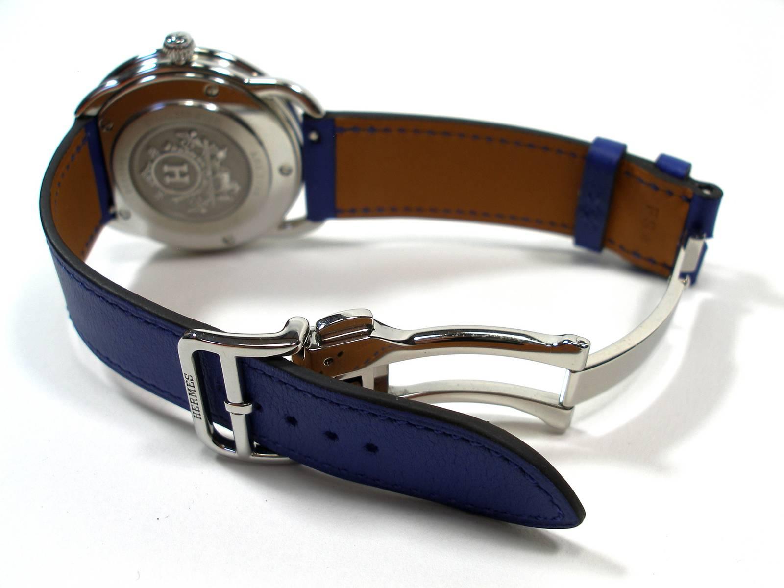 Hermès Arceau Stainless 38 mm Quartz Bracelet Veau Leather Bleu Electrique 4
