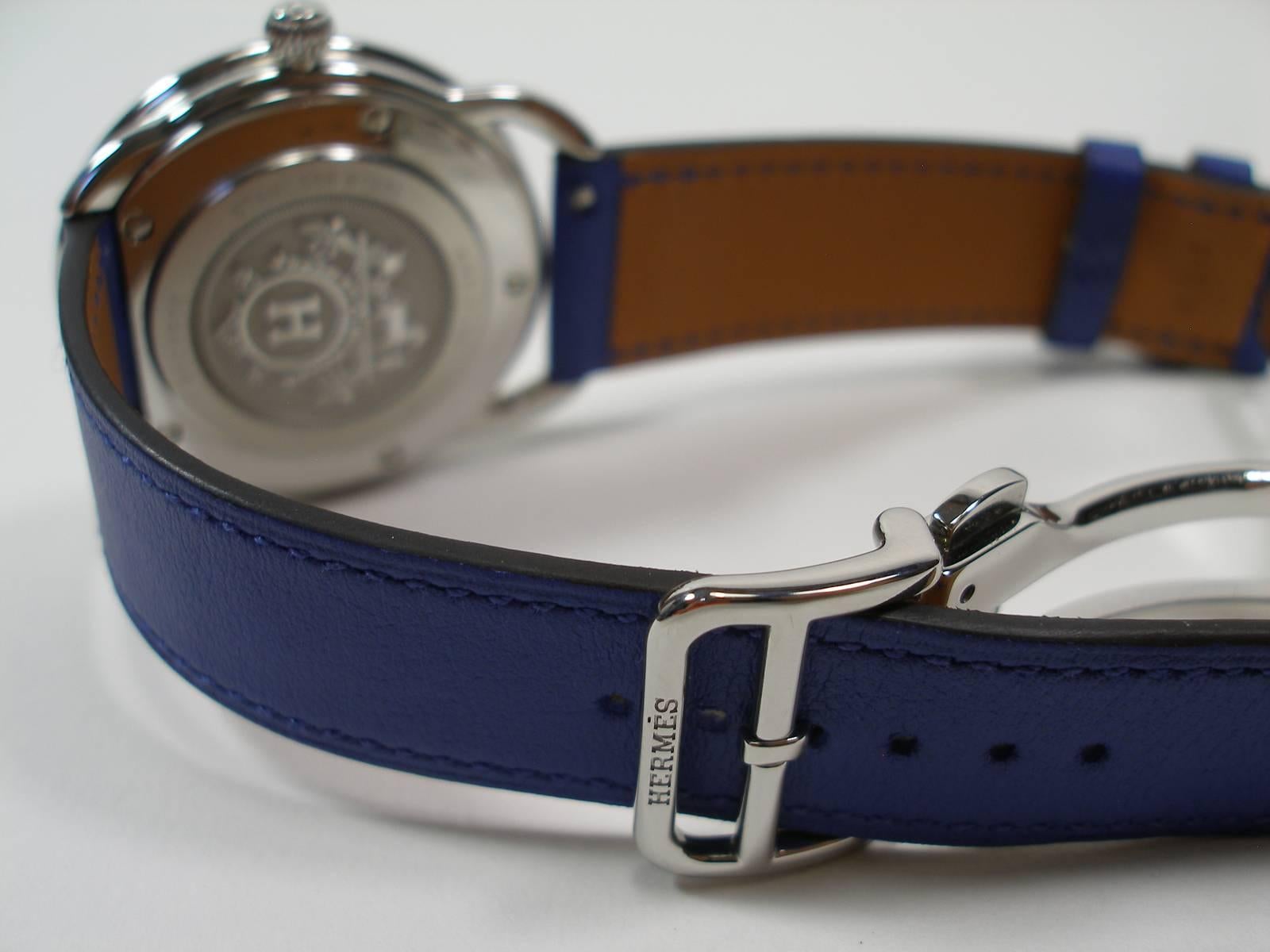 Hermès Arceau Stainless 38 mm Quartz Bracelet Veau Leather Bleu Electrique 5