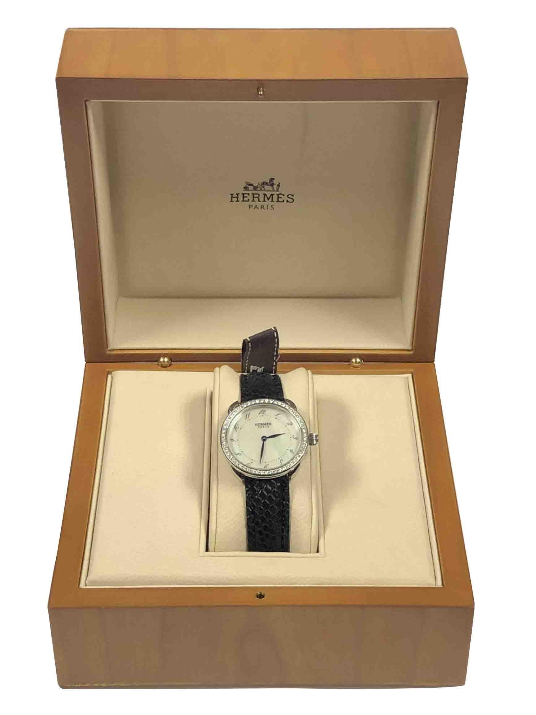 Hermes Arceau Steel Diamond and Pearl Dial Quartz Wristwatch 2