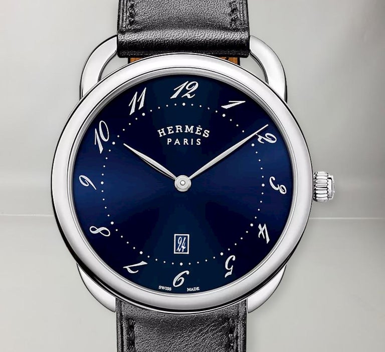 Hermes Arceau watch, 40 mm steel black Barenia calfskin For Sale at 1stDibs