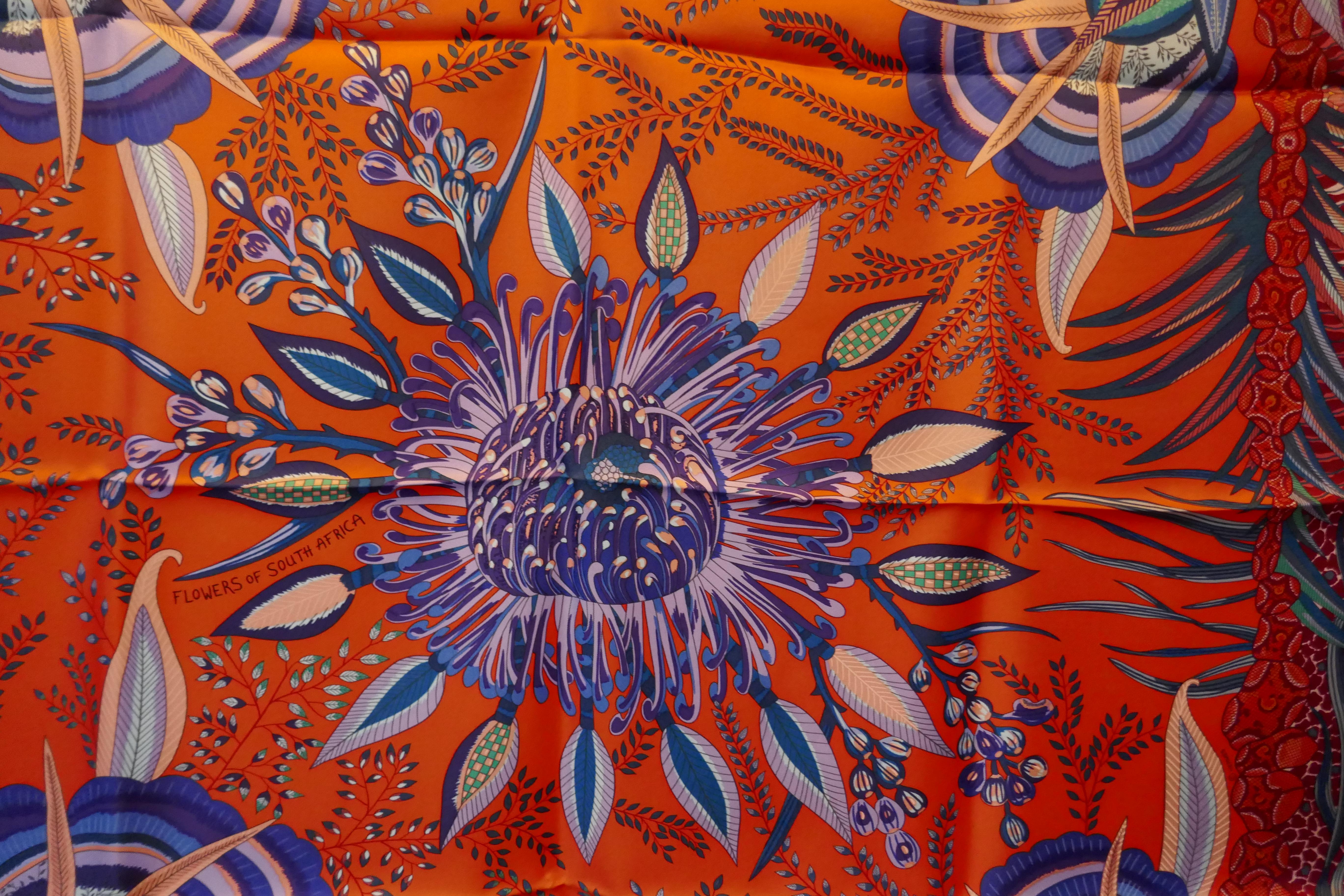 HERMÈS Ardmore Artists design “Flowers of South Africa” 100% Silk Scarf, 2016 2