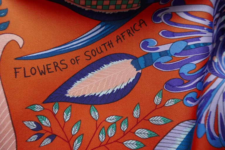Women's HERMÈS Ardmore Artists design “Flowers of South Africa” 100% Silk Scarf, 2016 For Sale