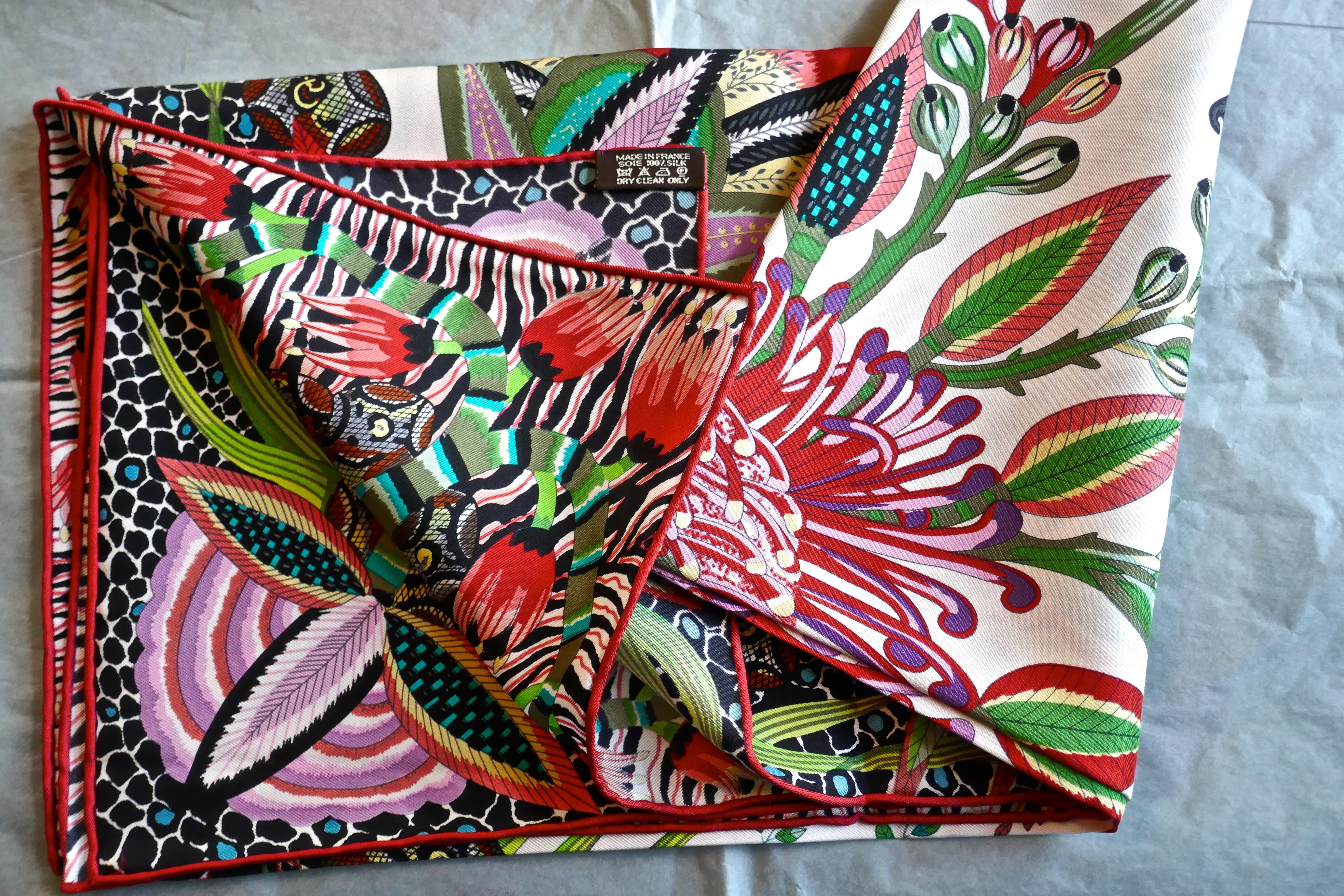 Women's HERMÈS Ardmore Artists design “Flowers of South Africa” 100% Silk Scarf, 2016
