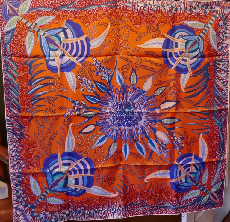 HERMÈS Ardmore Artists design “Flowers of South Africa” 100% Silk Scarf, 2016 For Sale 4