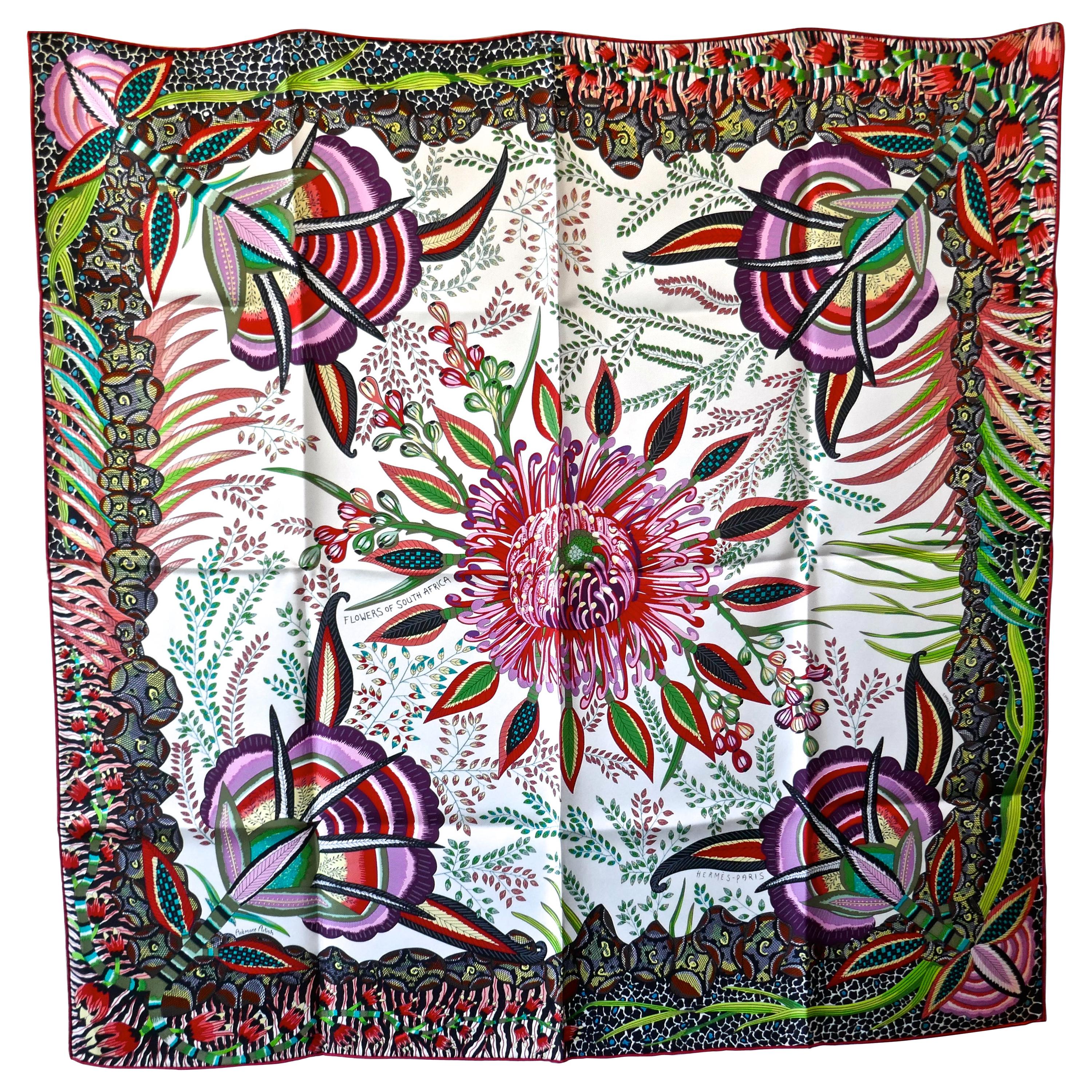 HERMÈS Ardmore Artists design “Flowers of South Africa” 100% Silk Scarf,  2016 For Sale at 1stDibs | hermes flowers of south africa, flowers of south  africa hermes, hermes ardmore scarf