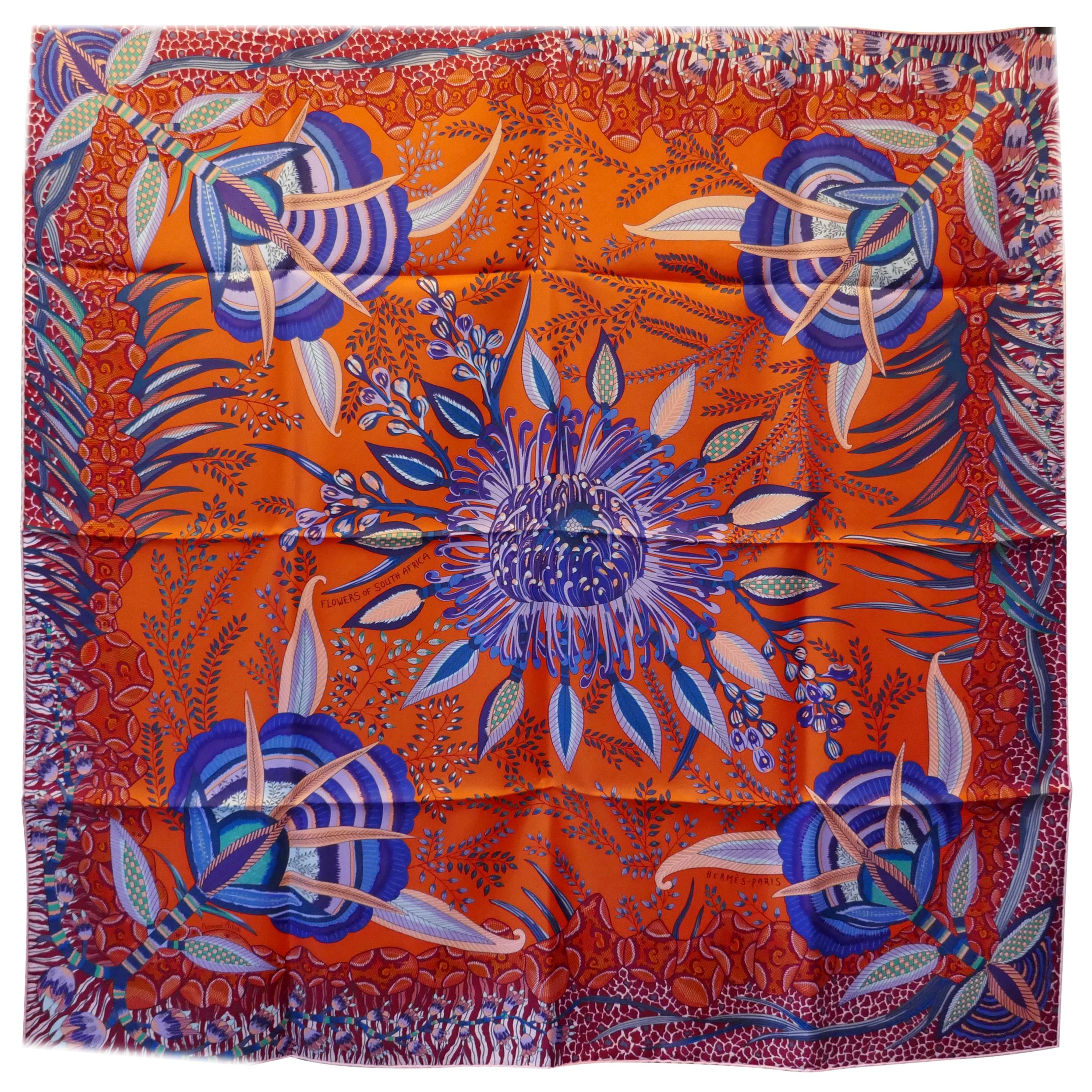 HERMÈS Ardmore Artists design “Flowers of South Africa” 100% Silk Scarf, 2016