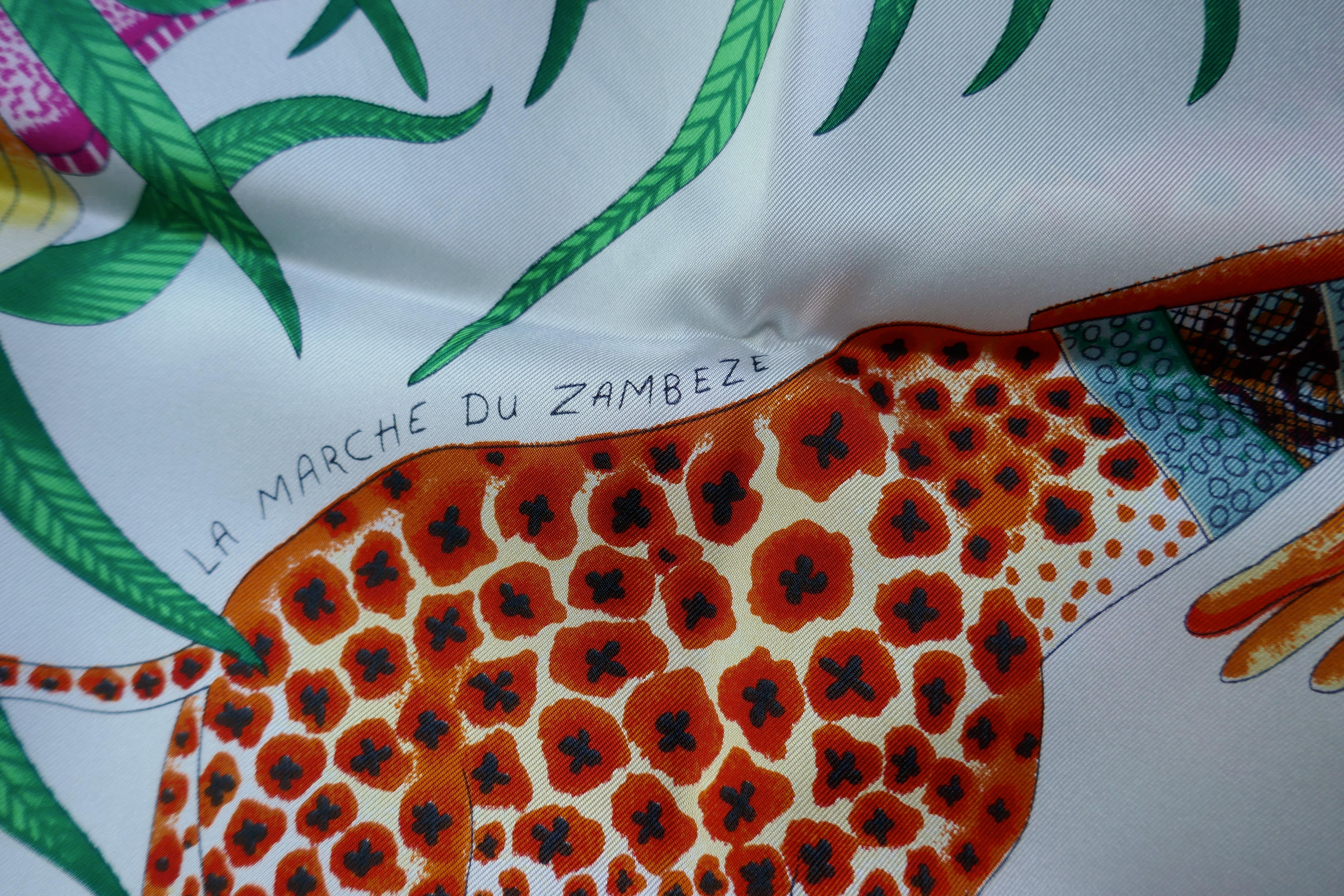 HERMÈS Ardmore Artists design “La Marche du Zambeze” 100% Silk Scarf,  Animals 3